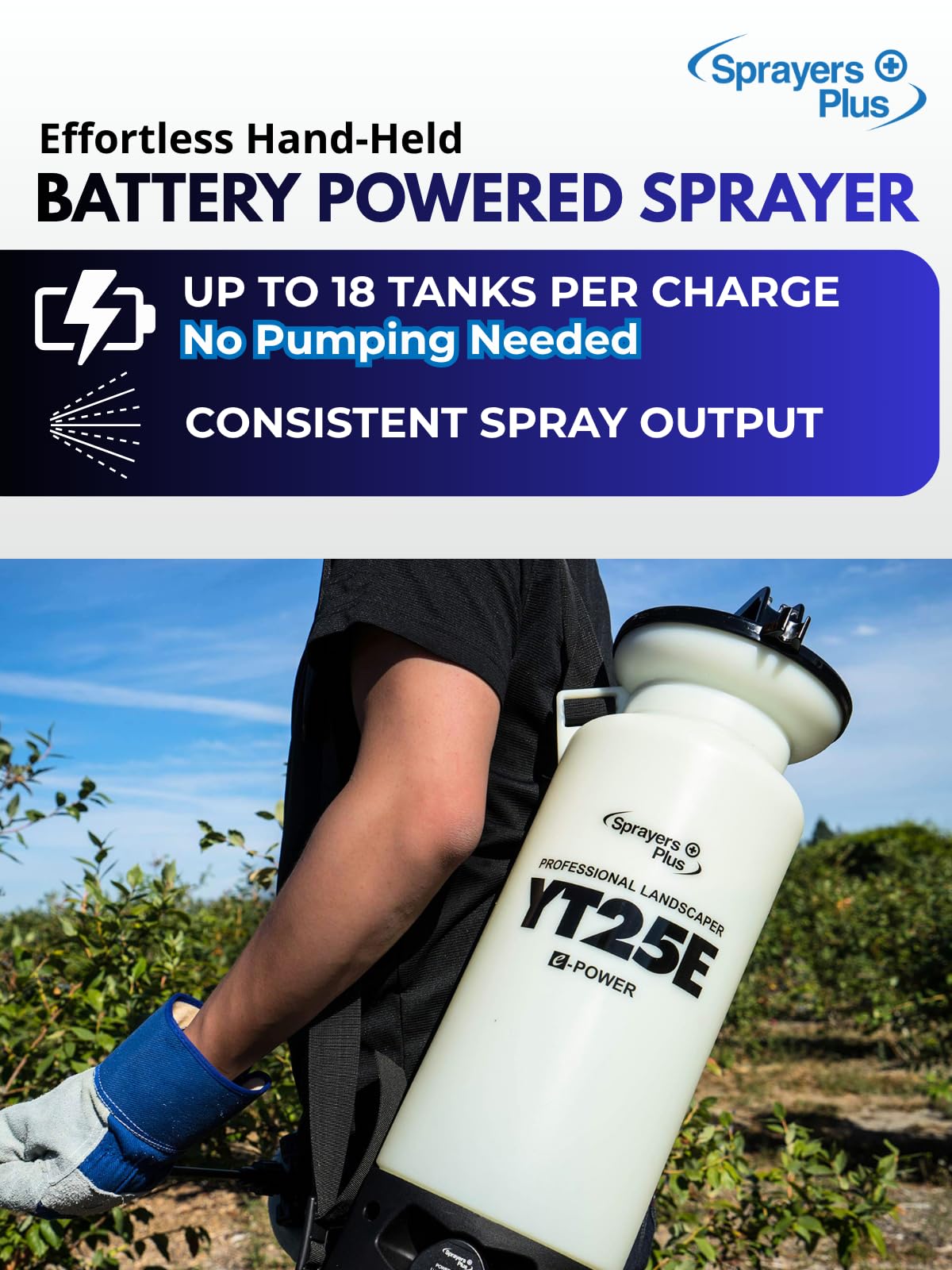 Sprayers Plus YT25E Battery Powered Sprayer 2 Gallon, Rechargeable with 12V Lithium-ion Electric Sprayer,Chemical Resistant Brass Wand Nozzle,Viton Seals for Long Distance Lawn Care