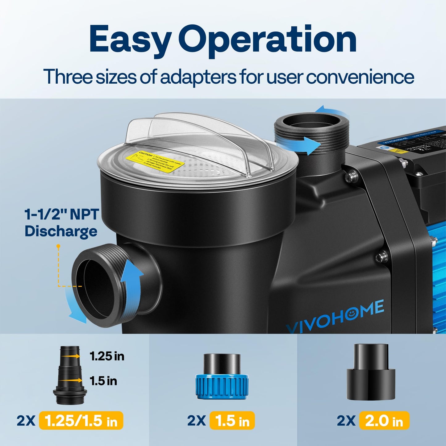 VIVOHOME Self Primming in/Above Ground Swimming Pool Pump w 1.25'' & 1.5" & 2.0'' Unions Energy Saving w/Strainer Baske, 6950 GPH