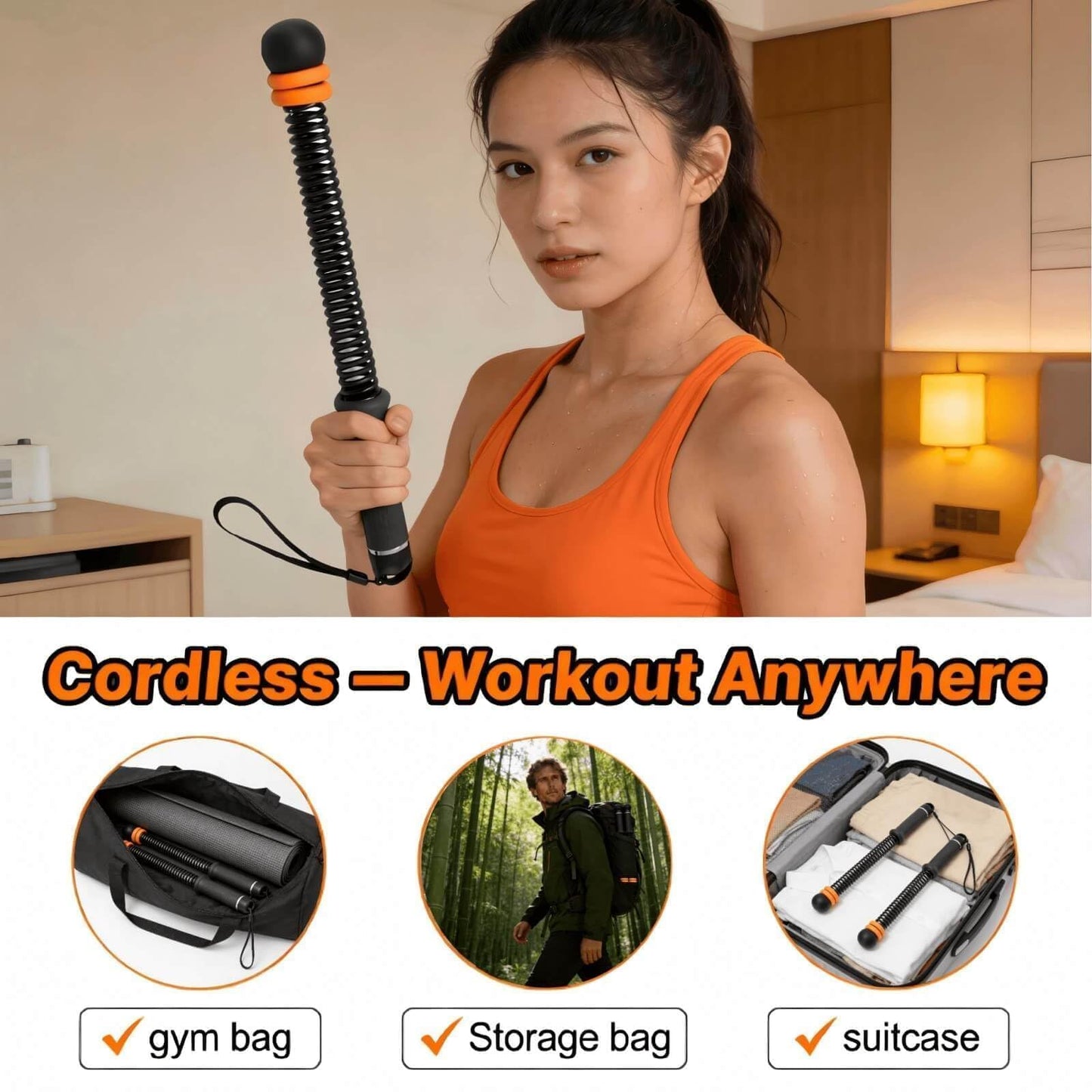 Bneajix Adjustable Ropeless Battle Ropes for Home Gym for Men & Women, Portable Cordless Battle Ropes, Quiet Exercise Rope with Variable Resistance, Strength & Low-Impact Cardio for HIIT