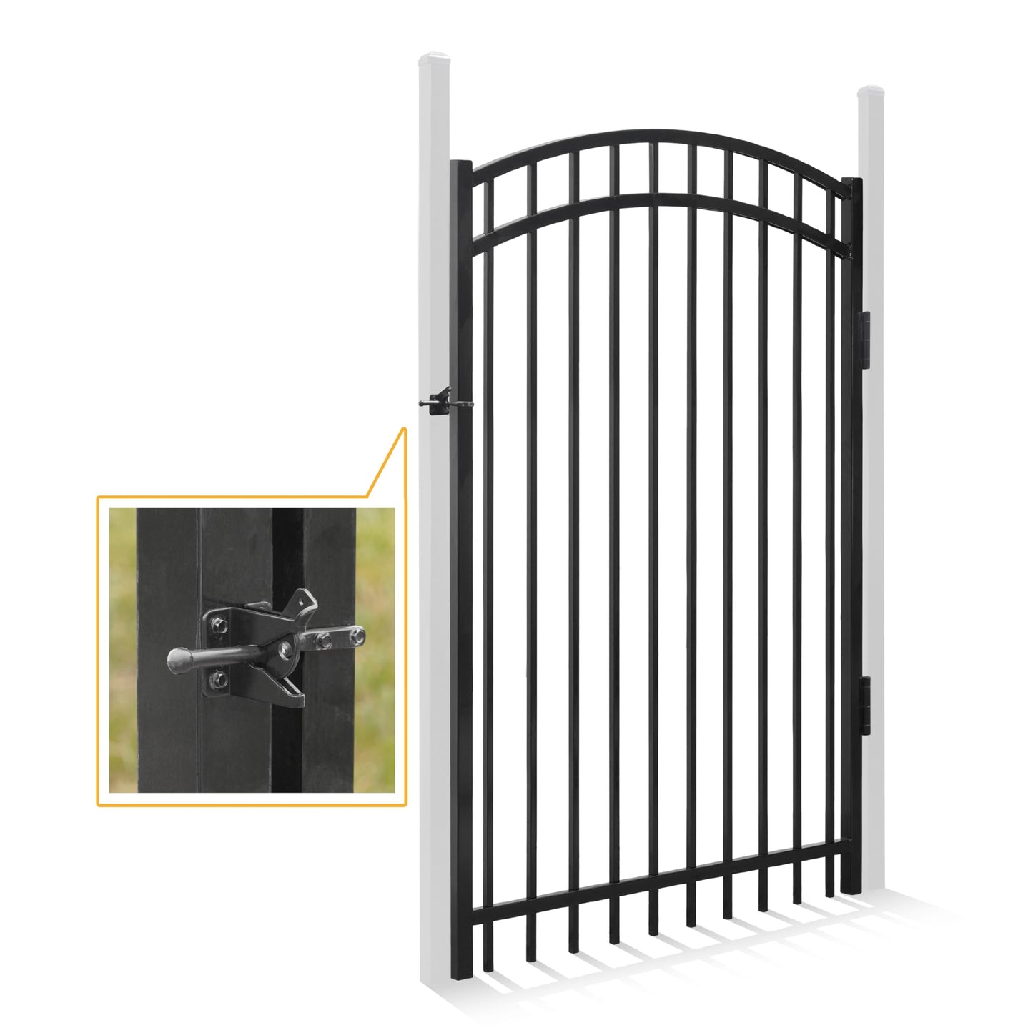 Fencer Wire Heavy Duty Arched Decorative Fence Gate, 6FT Height x 4FT Width Outdoor Fence Gate, Outdoor Anti-Rust Metal Steel Gate for Fencing Barrier, Garden Gate with Gate Lock