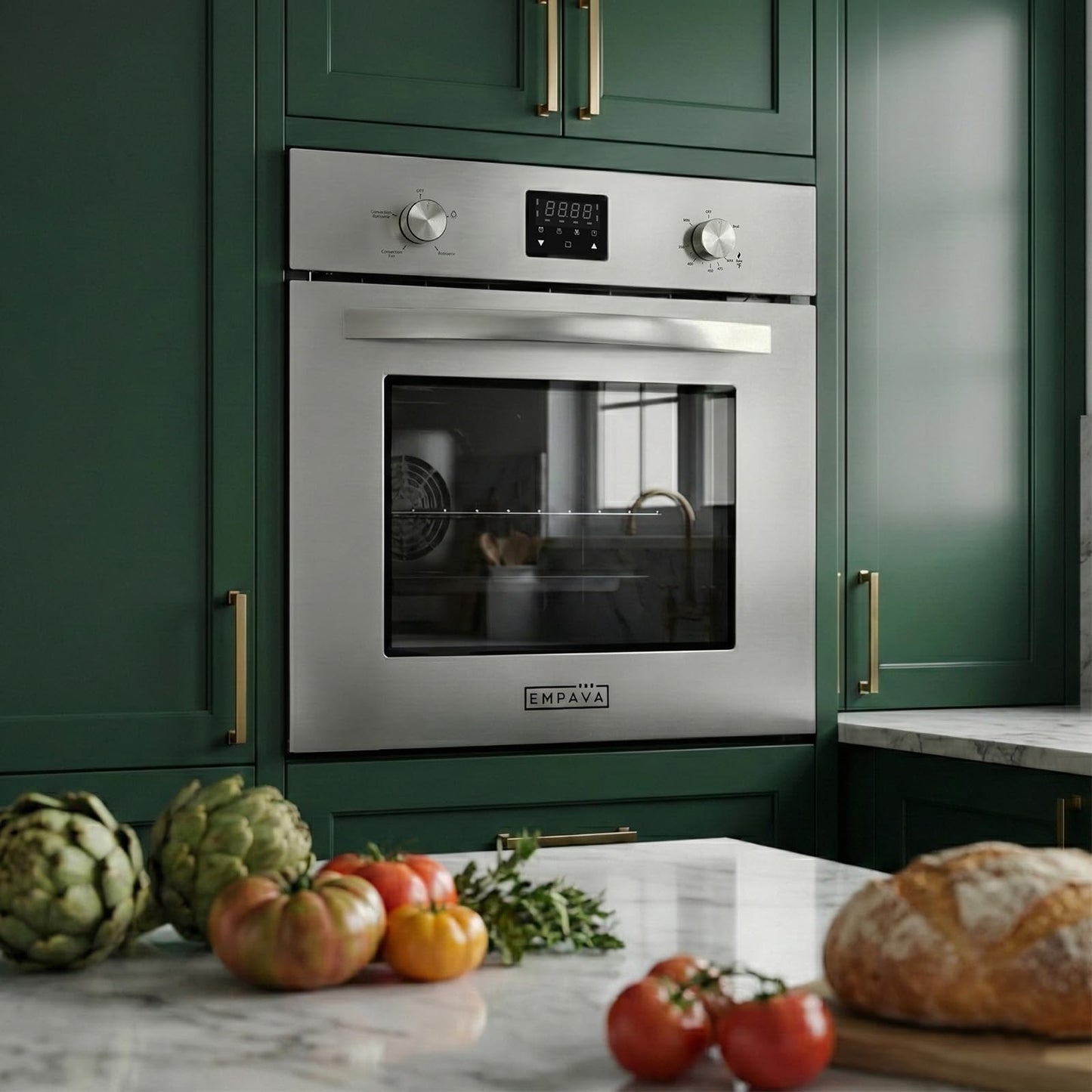 Empava Single Gas Wall Oven with 5 Cooking Funcitons, 24 inch Built-in Wall Convection Natural Gas Oven with Mechanical Control Knobs, Digital Display Panel, Stainless Steel