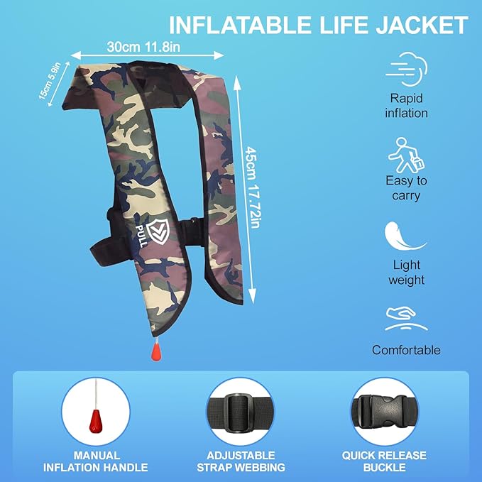 Automatic/Manual Inflatable Life Jacket| Inflatable PFD Kayak Vest Adult| Life Vest for Adults| Outdoor Water Sports| Supports up to 330 lbs|33g of Carbon Dioxide Cylinder