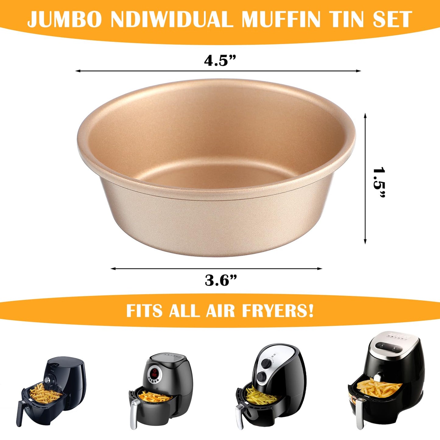 HOFURME 6 PCS Air Fryer Mini Pie Pan Tart Tins, Jumbo Muffin Cupcake Pan 4 Inch Air Fryer Hamburger Bun Mold, Non-Stick Air Fryer Egg Baking Pan Individual Mini Cake Pans for Baking