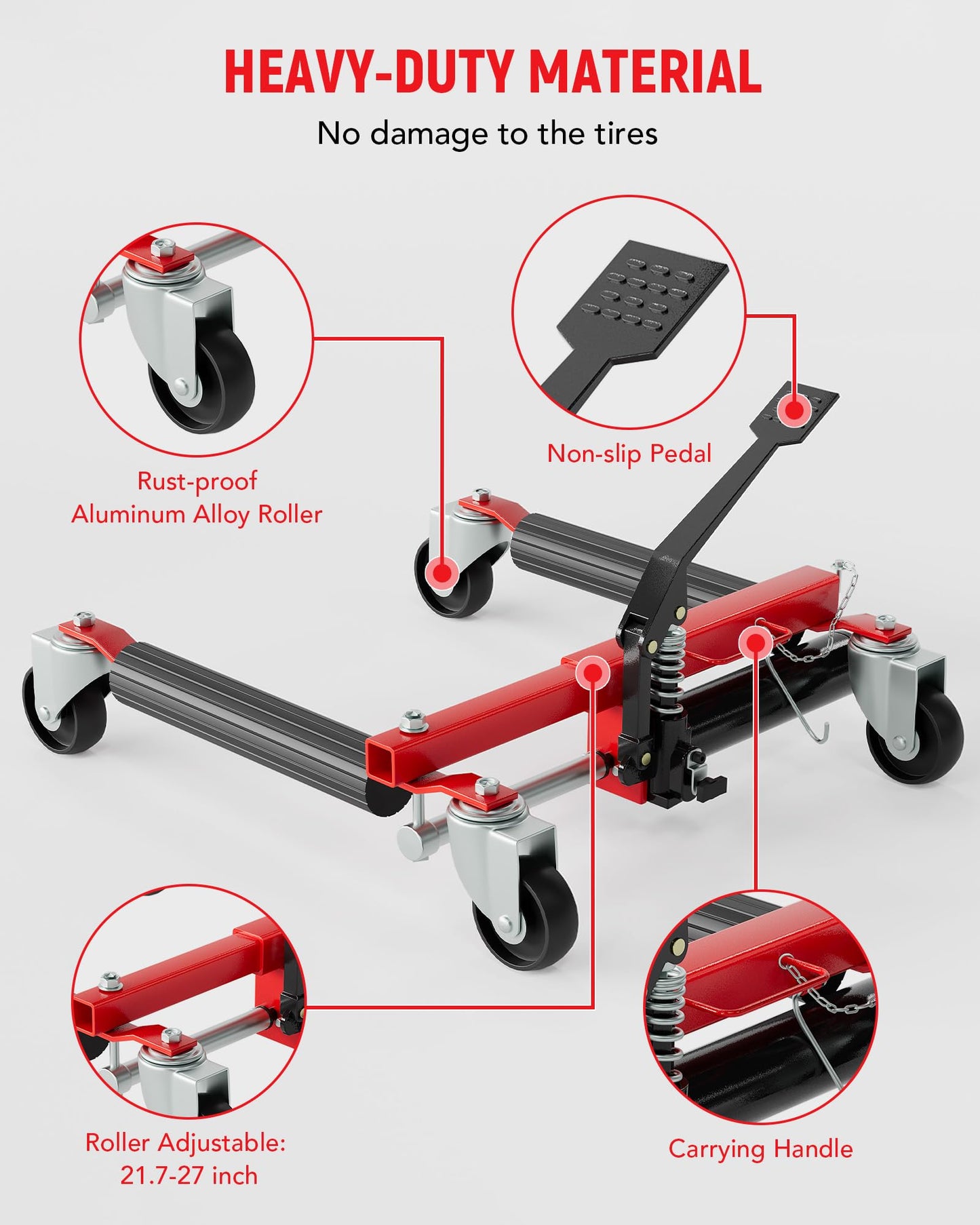 GarveeTech Hydraulic Car Wheel Dolly Set of 4, Heavy Duty 6,000 LBS Capacity Vehicle Dollies with Foot Pedal for Tire Auto Repair Moving, Red
