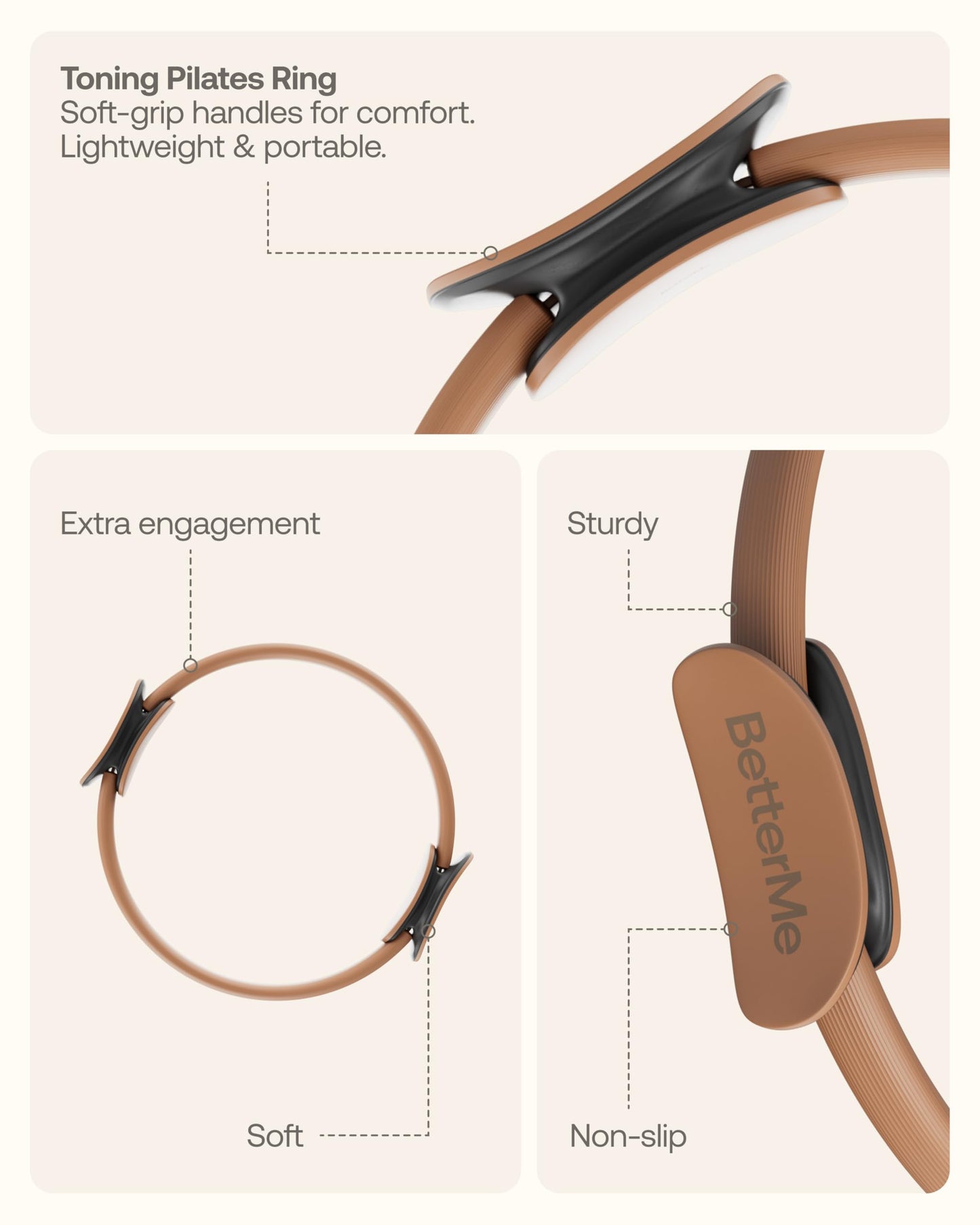 BetterMe Toning Pilates Ring – Magic Circle Pilates Ring for Strength & Flexibility – 15 Inch Fitness Ring for Home Pilates & Yoga Workouts (Mocha)