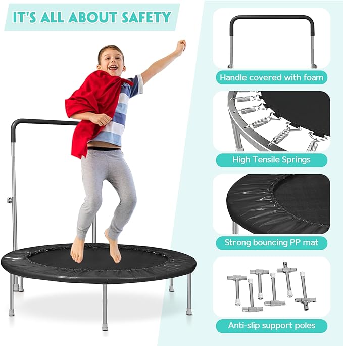 Mini Trampoline for Kids, Indoor Toddler Trampoline with Handle, Child Small Rebounder Trampoline for Indoor and Outdoor Use
