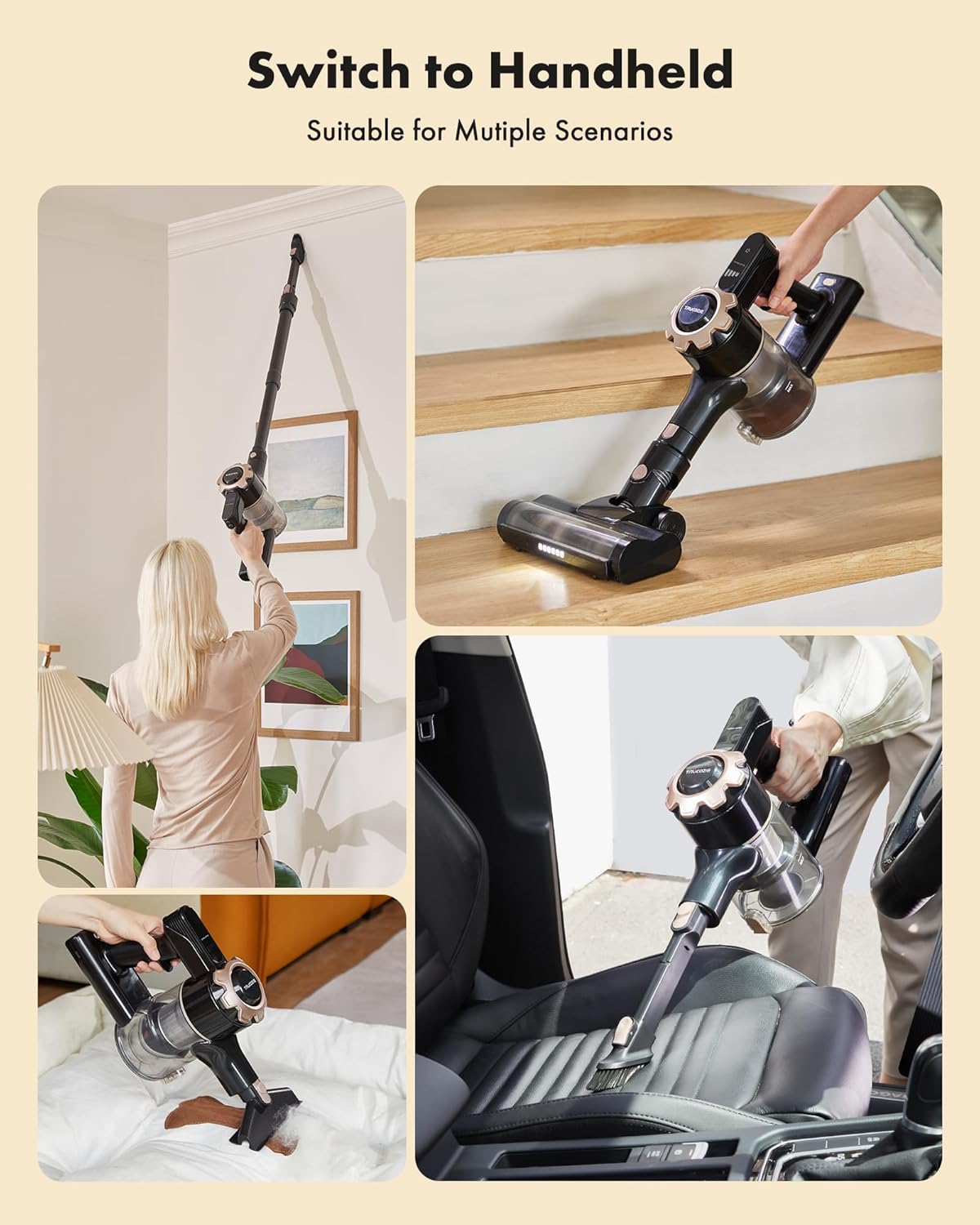 Trucozie Cordless Vacuum Cleaner - 8-in-1 Lightweight Design with 45-Minute Runtime | Powerful Suction for Home & Pet Hair