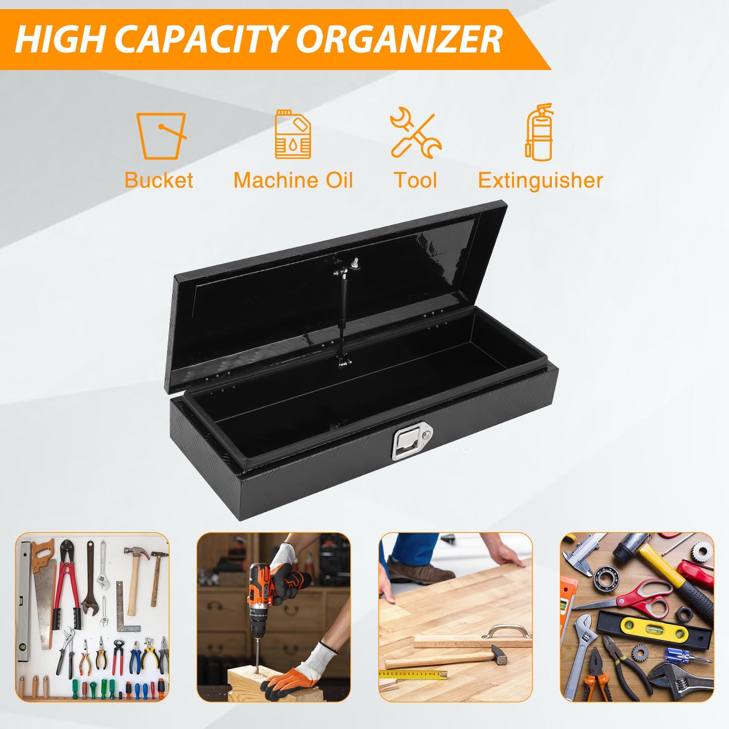 Takywep Truck Bed Tool Box, Heavy Duty Aluminum Five Stripes Plate Tool Box, Trailer Tool Box for Pick Up Truck RV Trailer, Chest Storage Organizer with Lock and Keys,34.5''x12.75''x6.4''