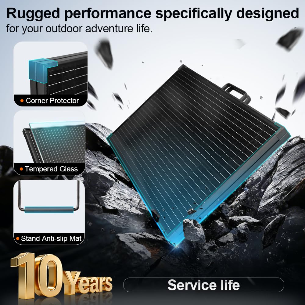 DOKIO Solar Suitcase 100W Portable Foldable Solar Panel 18v Monocrystalline 23.8 * 19.3 * 1.3in with Controller to Charge 12 Volts Batteries (All Lead/Acid Types: Vented AGM Gel) RV Camping Marine