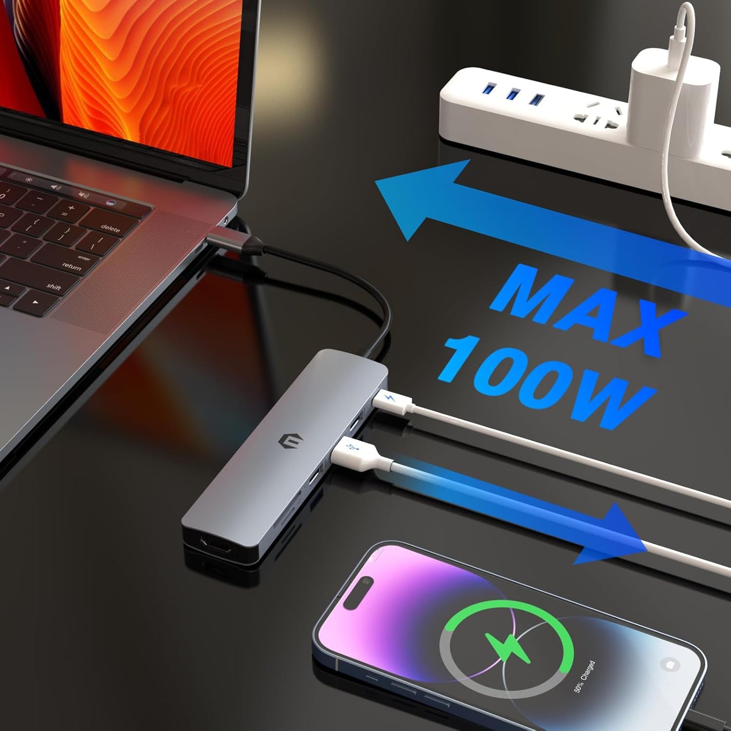 Tiergrade 7-in-1 100W 3 3.0, USB C Hub Multiport Adapter, USB C Docking Station with HDMI, PD, USB SD/TF Slot