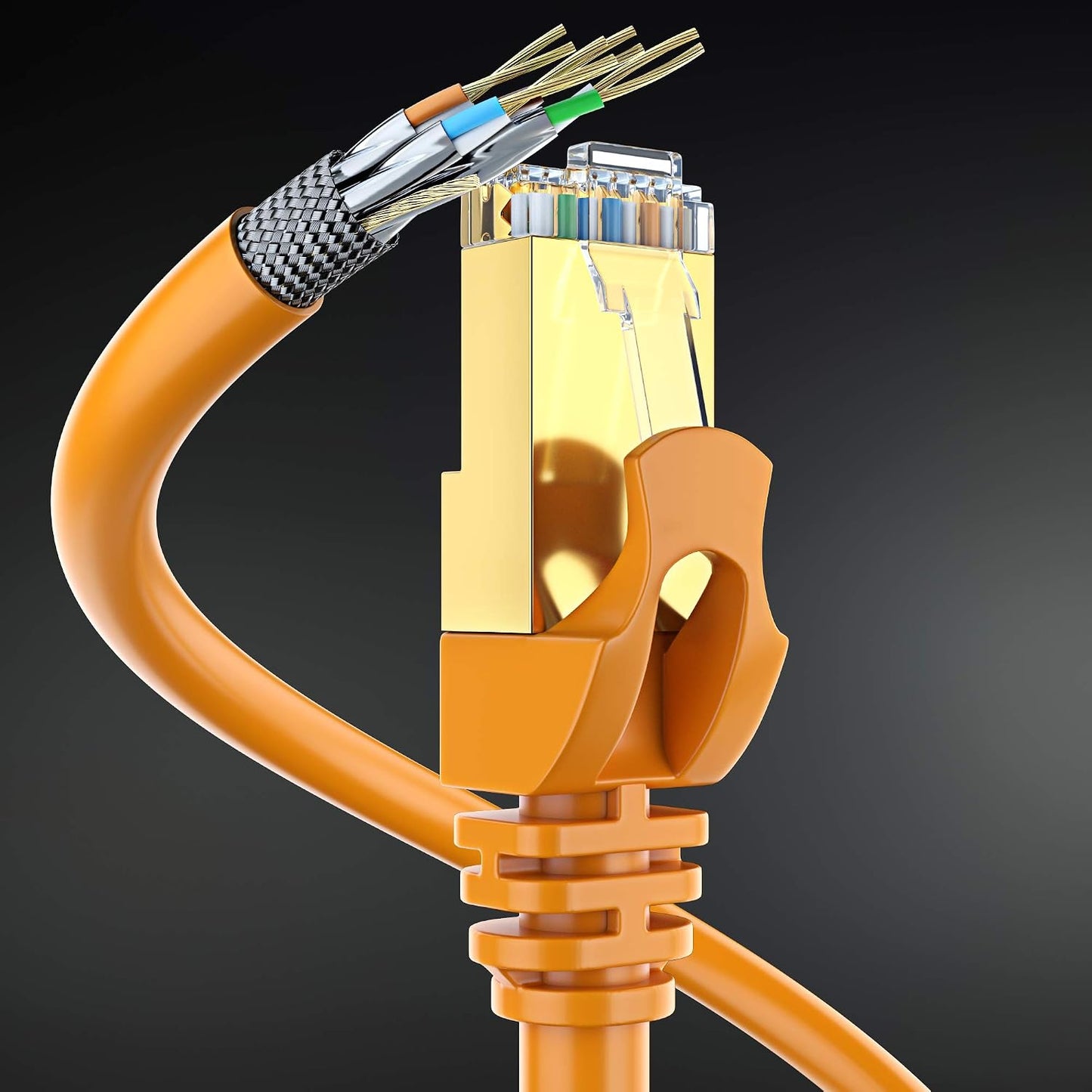 Cat7 100 RJ45 600MHz, 10Gbps Ethernet Cable ft High-Speed LAN Internet Patch Cord, Flat Design, Gold-Plated Connectors