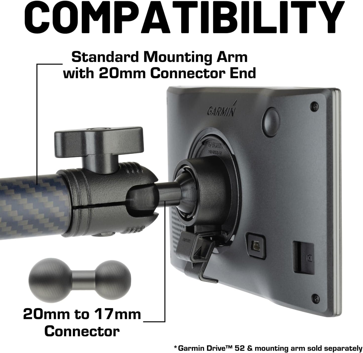 20mm 17mm 17mm Bulletpoint Aluminum Ball to Ball Mount Extension Connector for Mounting Arms Compatible with Garmin
