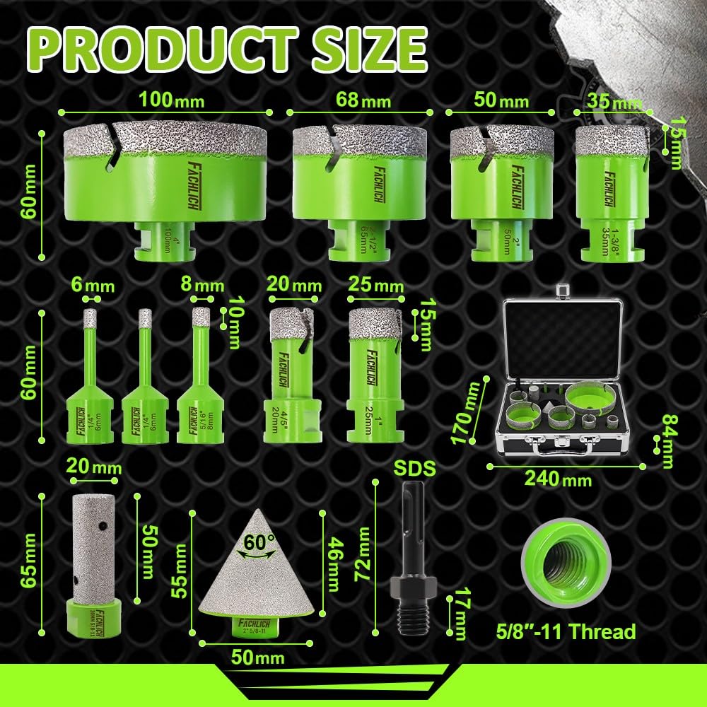 FACHLICH Diamond Porcelain Saw Blade and Diamond Tile Hole Saw Kit - FACHLICH from 1/4" to 4" Porcelain Ceramic Tile Diamond Core Drill Bits Set