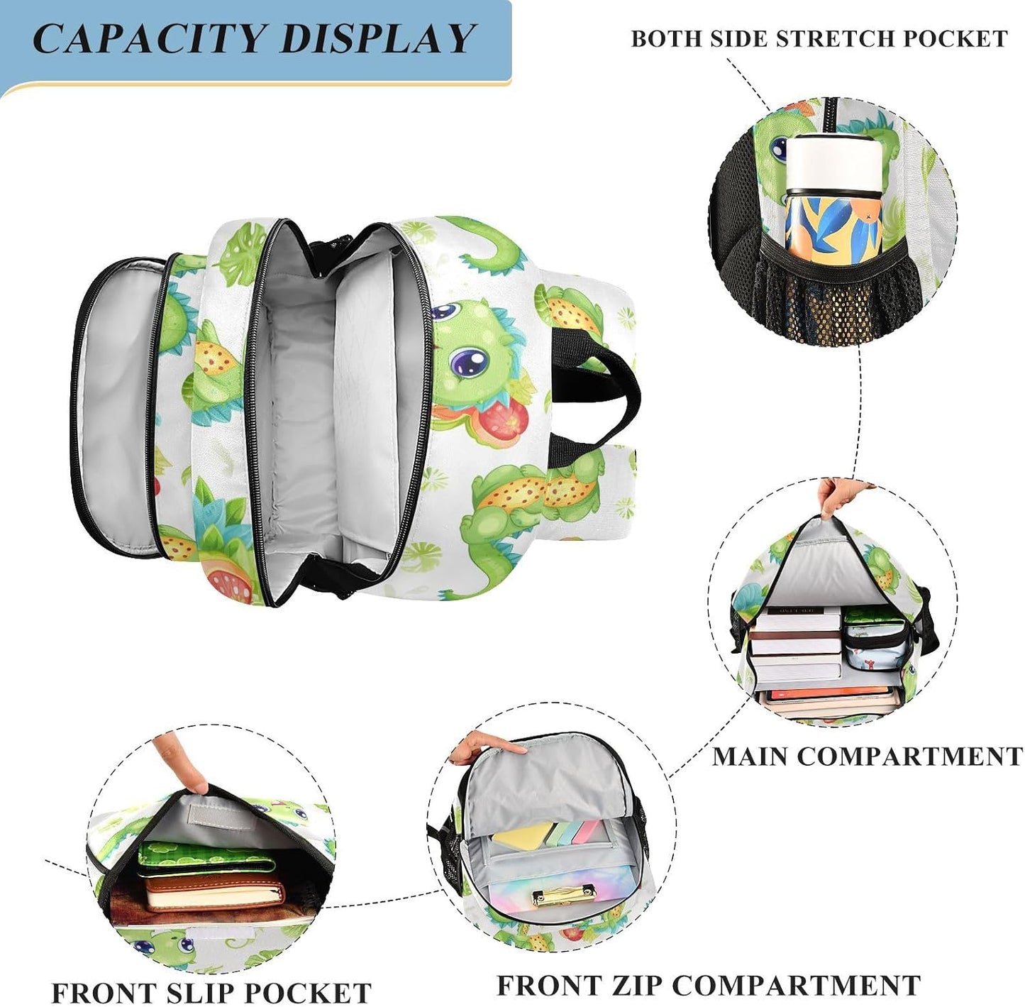 Backpack Daypack ALAZA Cute Dino Baby Dinosaur Laptop Purse for Women Men Travel Bag Casual with Compartment & Multiple