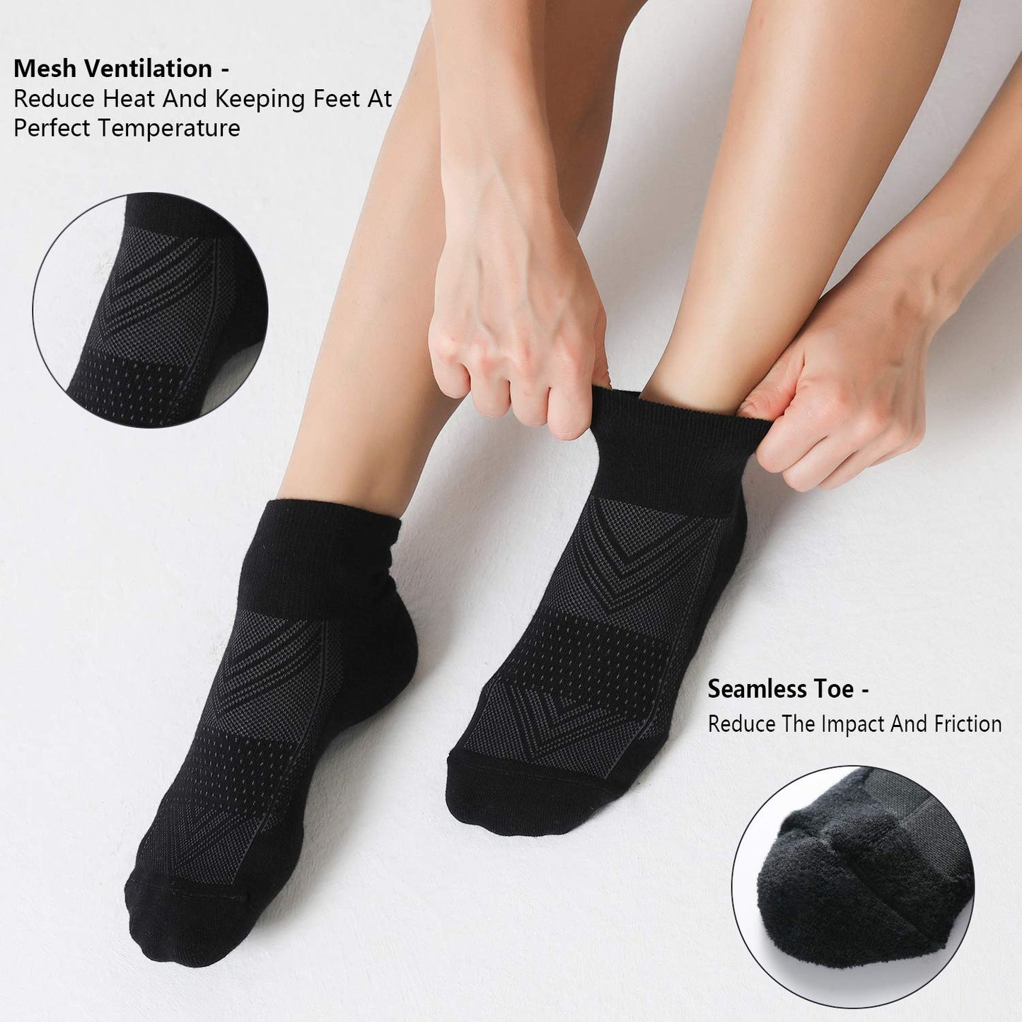 CS CELERSPORT 6 Pack Men's Ankle Socks with Cushion, Sport Athletic Running Socks, Black, Large