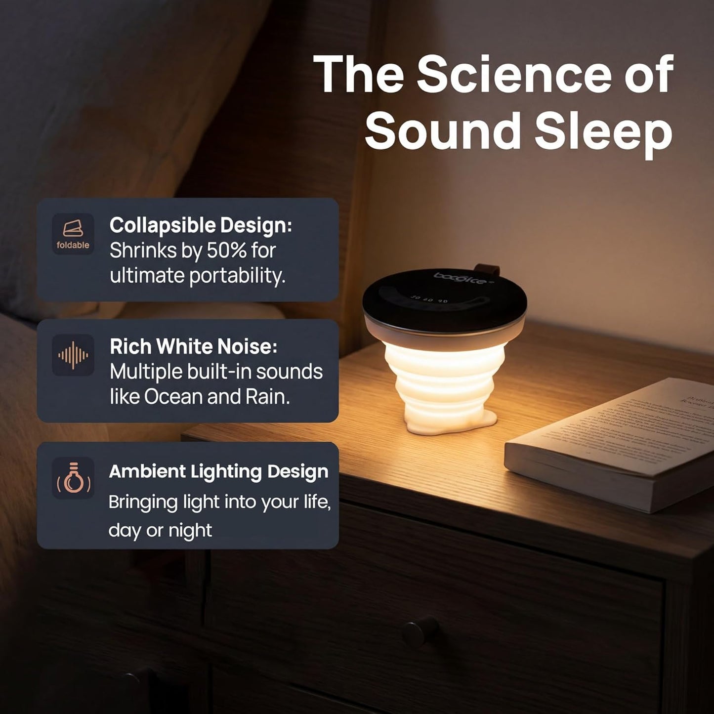 bocoice 1s Foldable Bluetooth Speaker with Sleep Night Light & Magnetic Suction - Collapsible Portable Mini Speaker