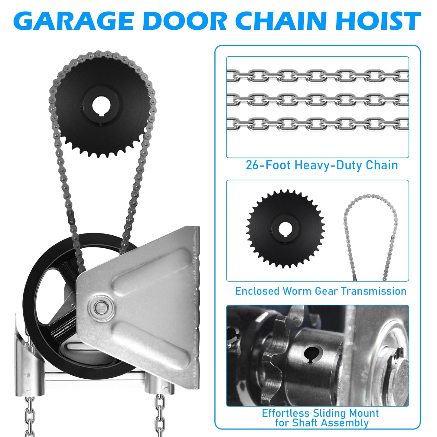 ZUIWAN 4:1 Reduced Drive Heavy Duty Garage Door Jackshaft Chain Hoist Opener - Wall Mount Chain Hoist for Roll Up Doors