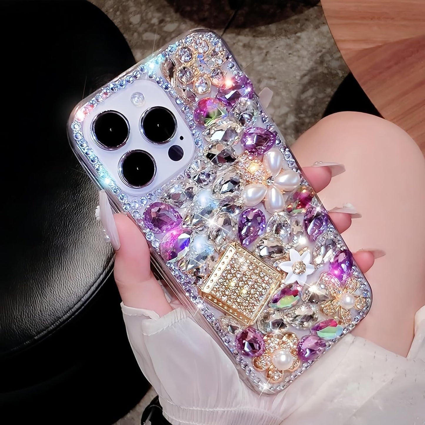 Bonitec 15 Compatible with iPhone Case Cute Bling Glitter Diamond - Luxury Designer Girly Aesthetic Rhinestone Cover