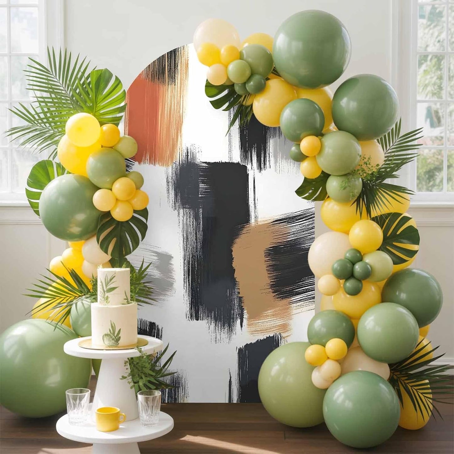 Jnbasdffb 7.2 Black White Wedding Arch Cover,Stretchy Spandex Arch Backdrop Stand Covers FT,Geometric Oil Painting