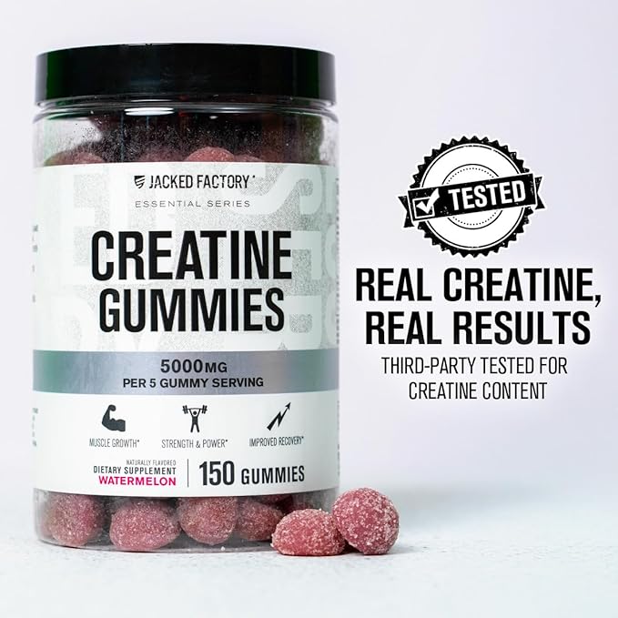 Jacked Factory Creatine Monohydrate Gummies 150g - 5g Daily Creatine Supplement for Men and Women, Vegan-Friendly, Third-Party Tested - 30 Servings, Watermelon