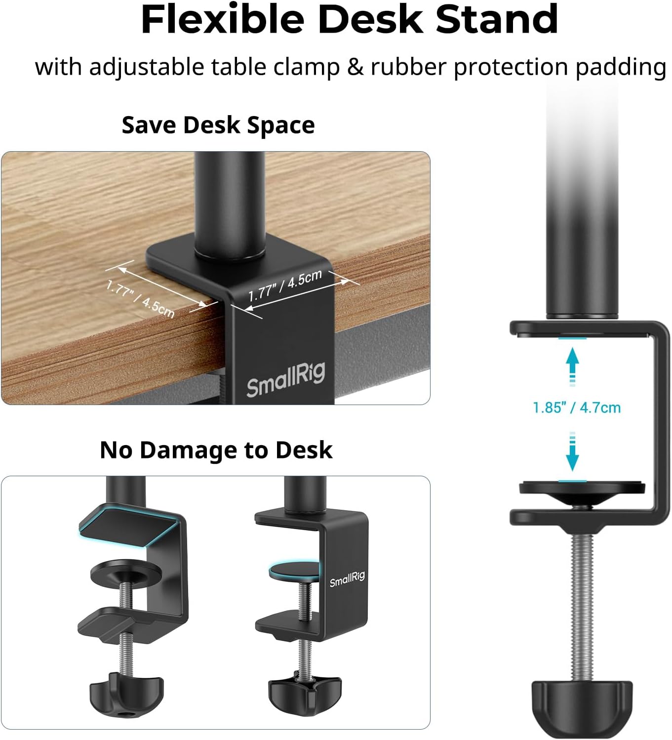 SMALLRIG 15"-35" Camera Desk Mount C Stand, Adjustable Desk Tripod Light Stand, Tabletop C Clamp for Webcam, DSLR