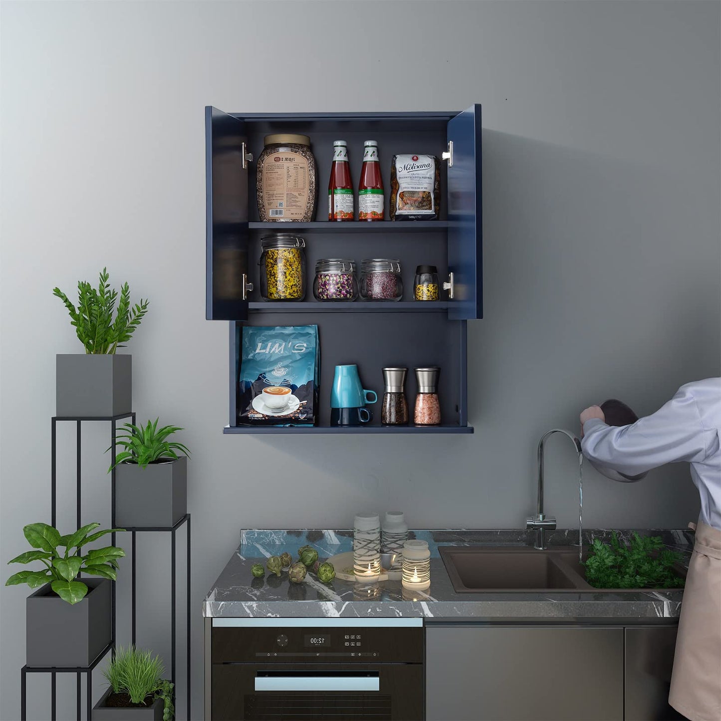 VANIRROR Navy Blue Bathroom Cabinet Wall Mounted with 2 Doors and Adjustable Shelf, 23"x29" Wooden Medicine Cabinet Over Toilet Storage Wall Hanging Cabinets for Bathroom,Bedroom,Kitchen,Laundry Room