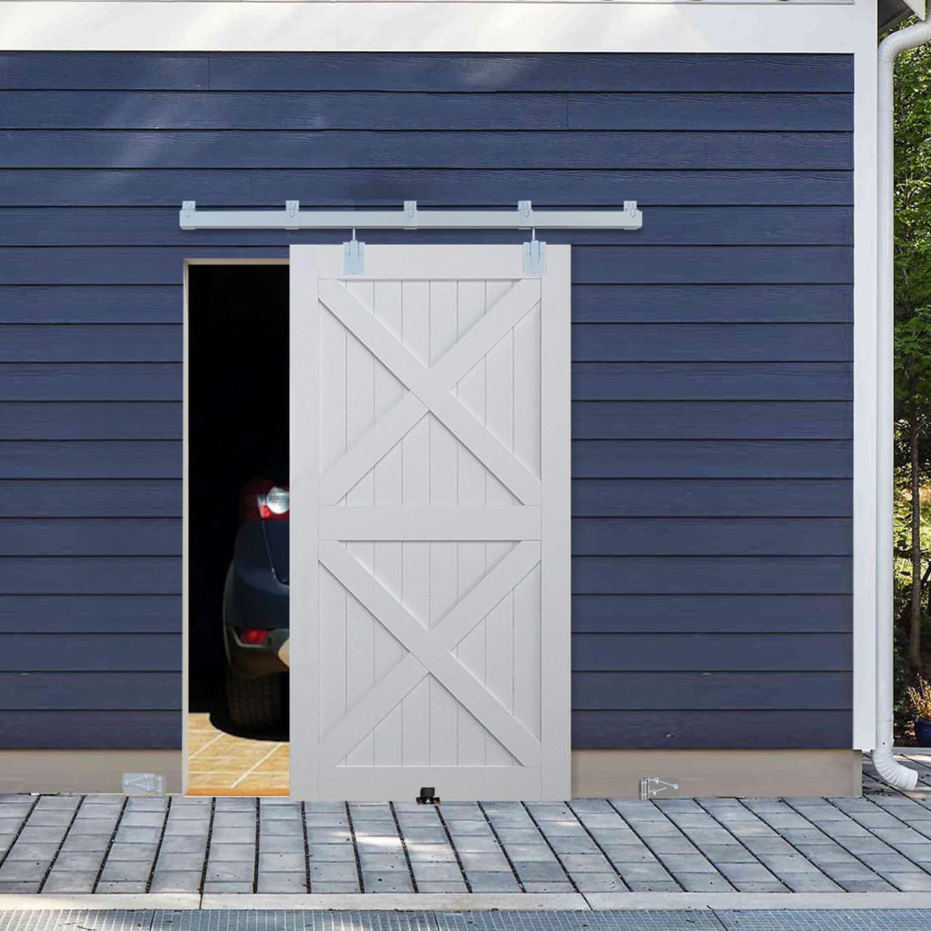 BARNSMITH 8FT Exterior Barn Door Hardware, Sliding Barn Door Hardware Kit Heavy Duty Barn Door Track for Outdoor Use(NO Door, Hardware Only)