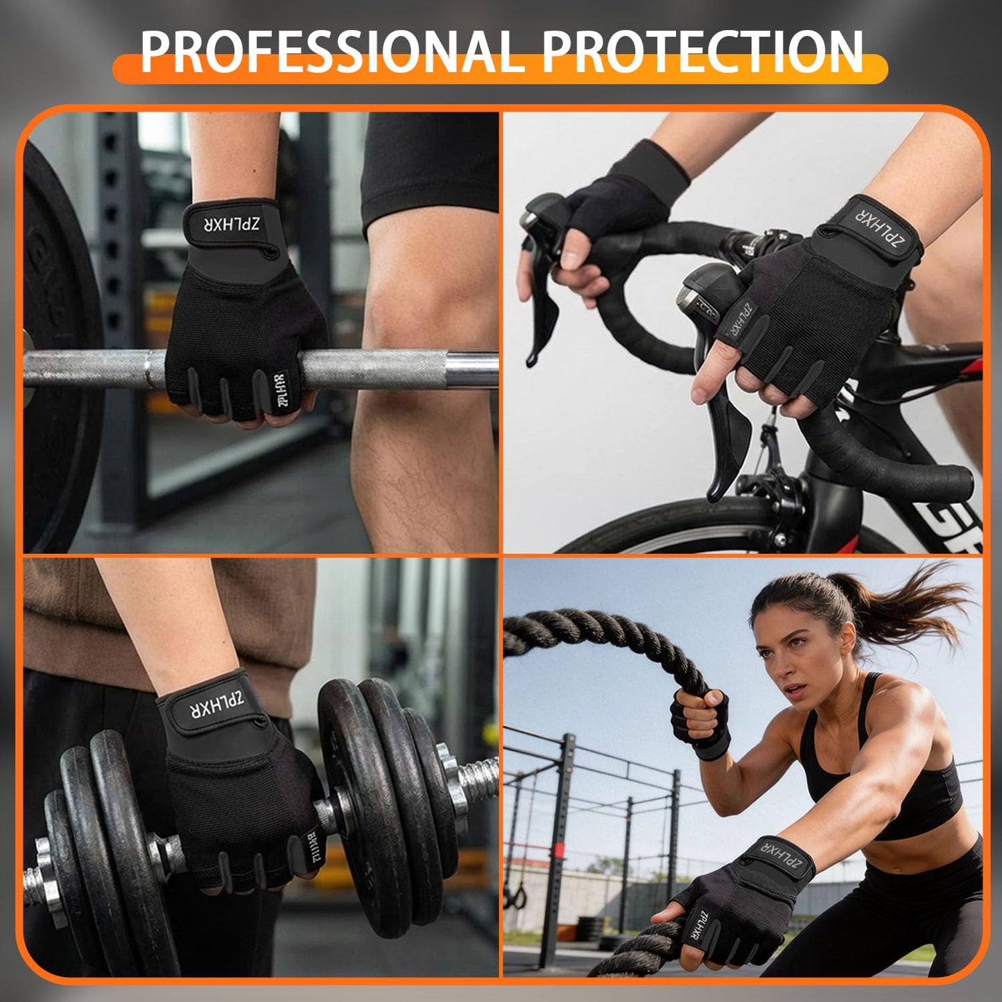 ZPLHXR Workout Gloves for Men and Women, Gym Gloves for Weight Lifting, Exercise, Cycling, Training & Fitness, Fingerless with Padded Grip, Full Palm Protection & Breathable Design