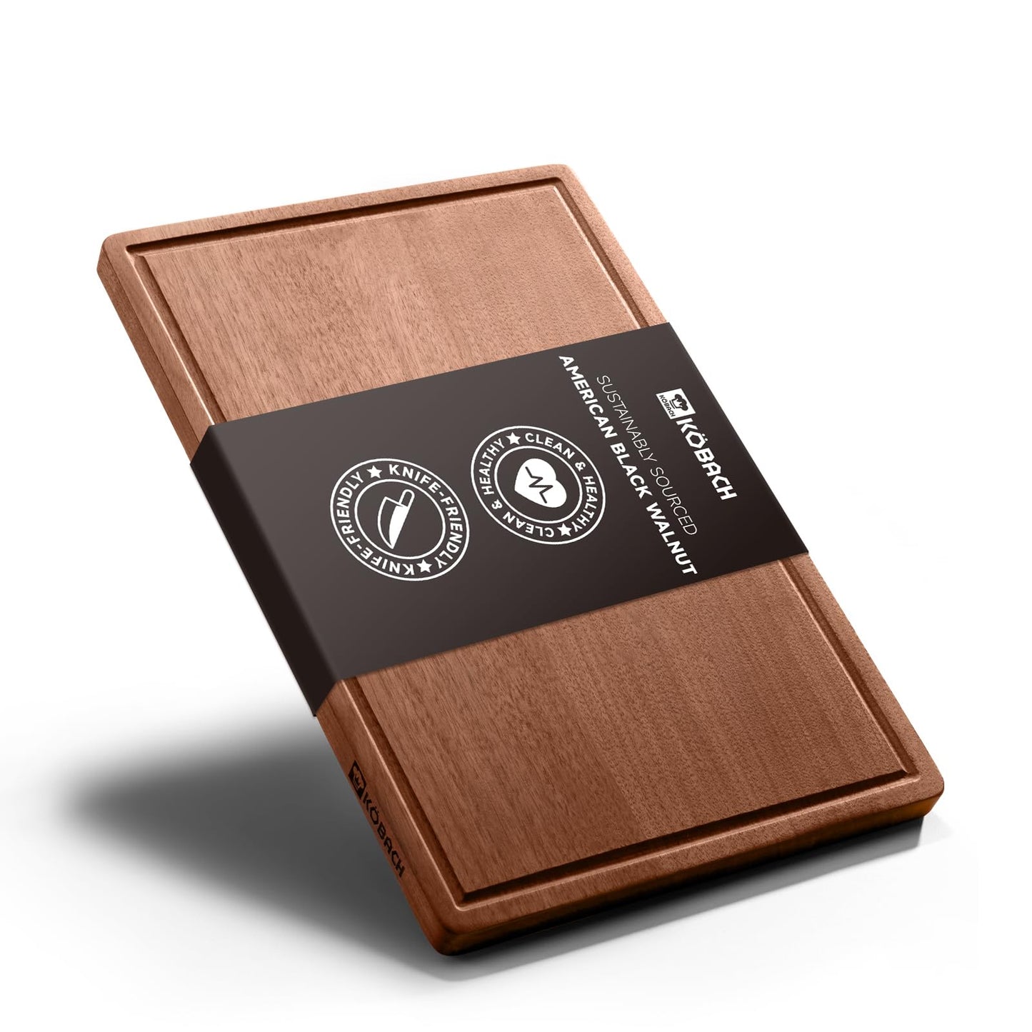 KOBACH Black Walnut Wood Cutting Board – 11"x17" Durable, Non-Toxic Double-Sided Wooden Chopping Board for Kitchen, Butcher Block with Juice Grooves