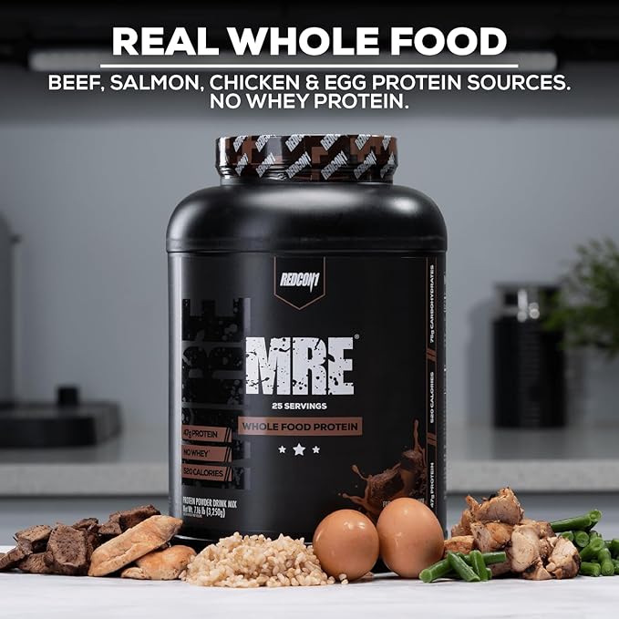 REDCON1 MRE Protein Powder, Cookies N' Cream - Meal Replacement Protein Blend Made with MCT Oil & Whole Foods - Protein with Natural Ingredients to Aid in Muscle Recovery (25 Servings)