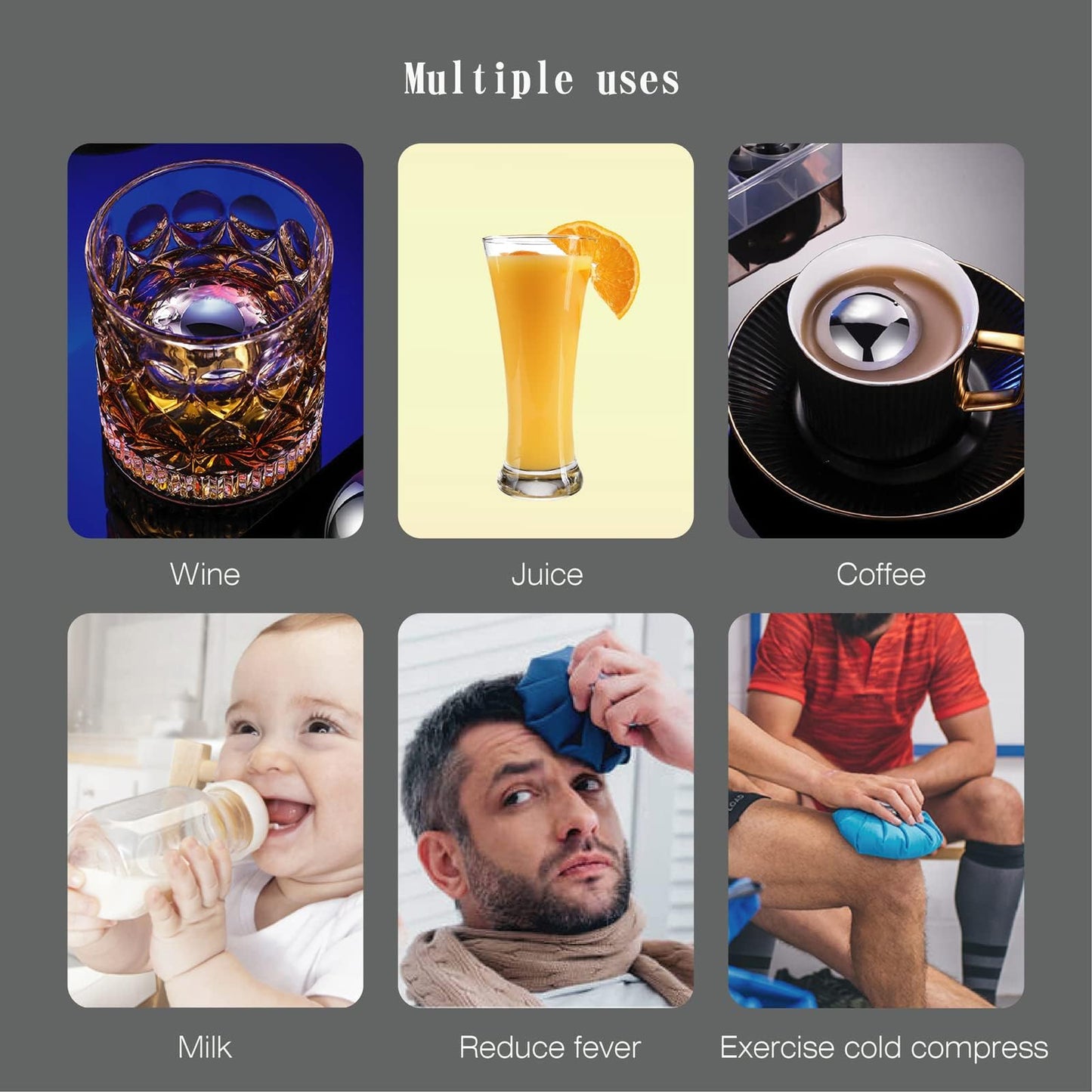Reusable Metal Ice Cubes for Drinks - Stainless Steel Ice Round Balls, for birthday gifts for men, boyfriend and housewarming gifts