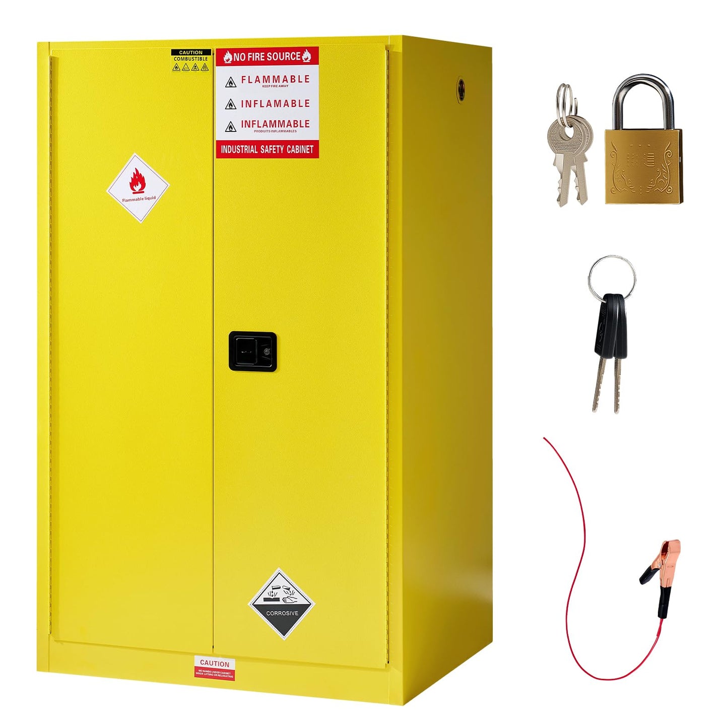 SPECRAFT 100 Gal Flammable Safety Cabinet, 70x43x34 Inch, Cold-Rolled Steel, Adjustable Shelves, OSHA & CE Certified for Industrial, Commercial, Laboratory, and Institutional Use, Yellow