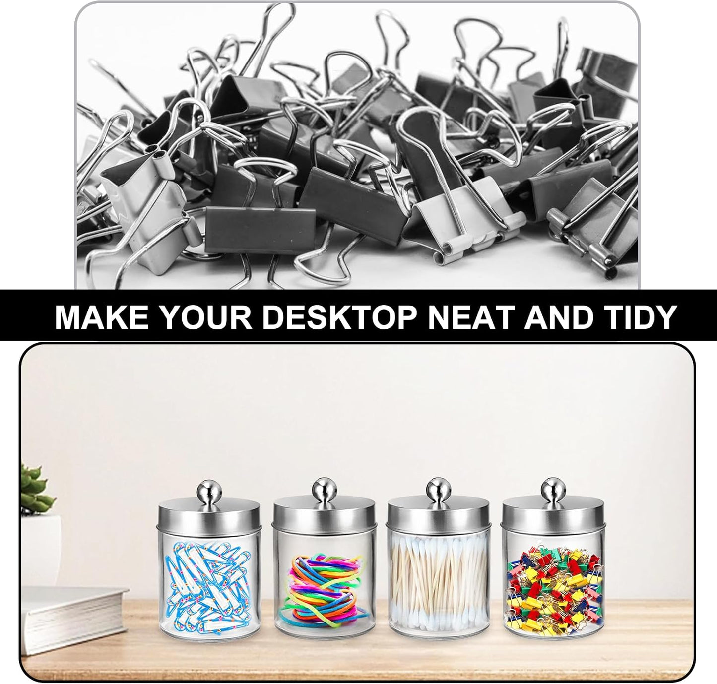 Qtip Holder Set by [Brand Name] - Clear Plastic Apothecary Jars with Lids for Bathroom Organization | 4 Pack