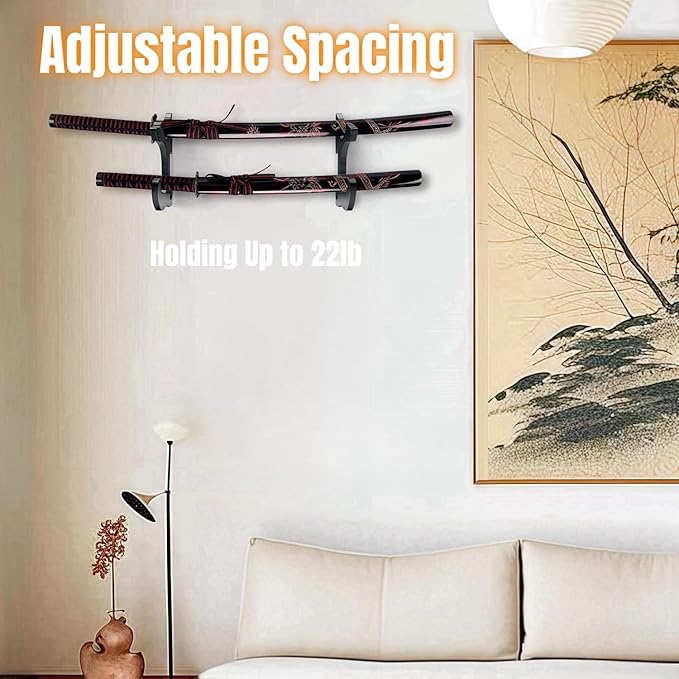 Eforlife 2/Set Sword Hook Wall Mount Samurai Sword Hanger Display Holder Adjustable for Katana Wakizashi Tanto Genji Sword Weapon Rack