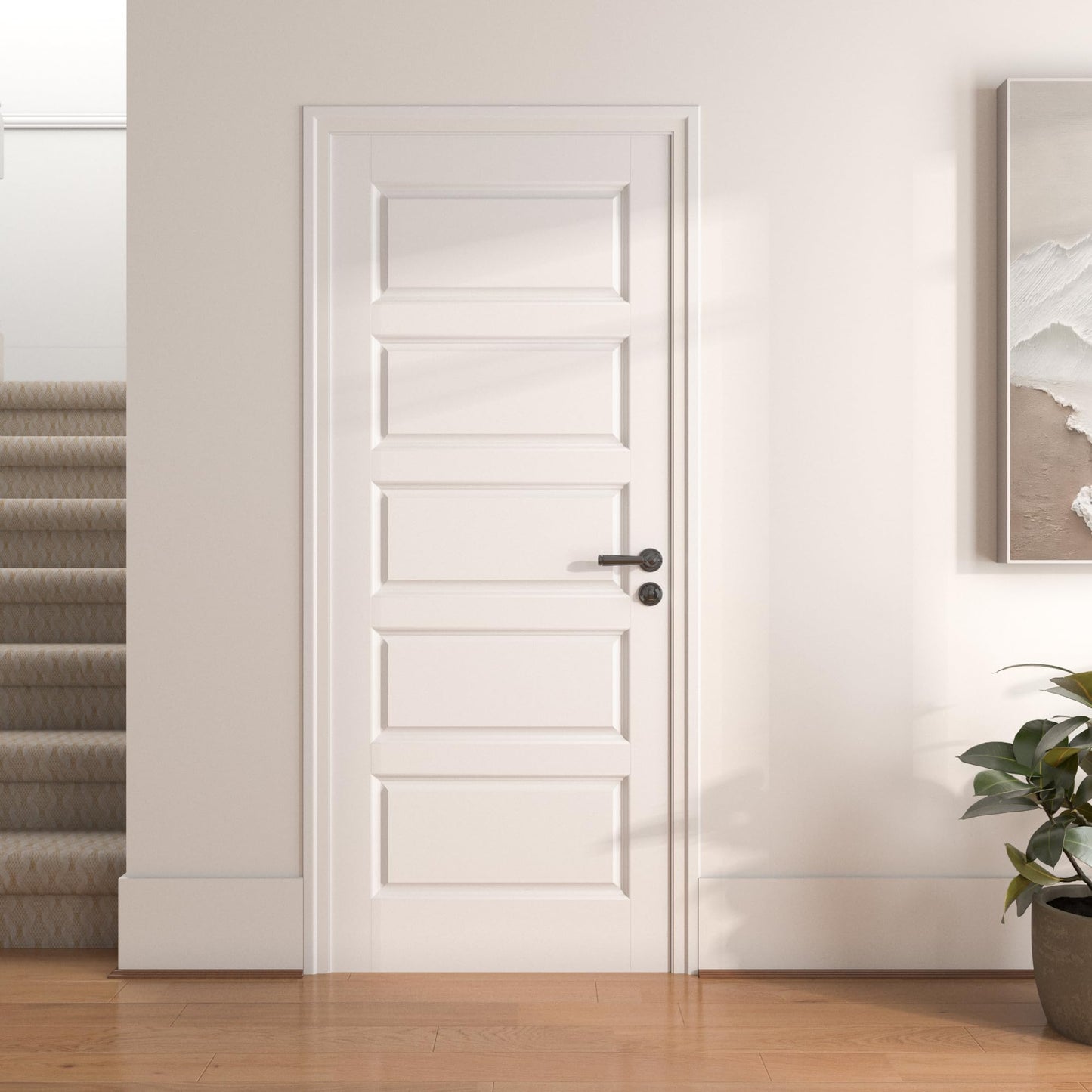 OHTOMO 32"x 80" 5-Panel Interior Door, Solid Core with MDF Door Slab, White Primed, Without Frame and Hardware Kit, for Pantry Closet Laundry Room Bedroom
