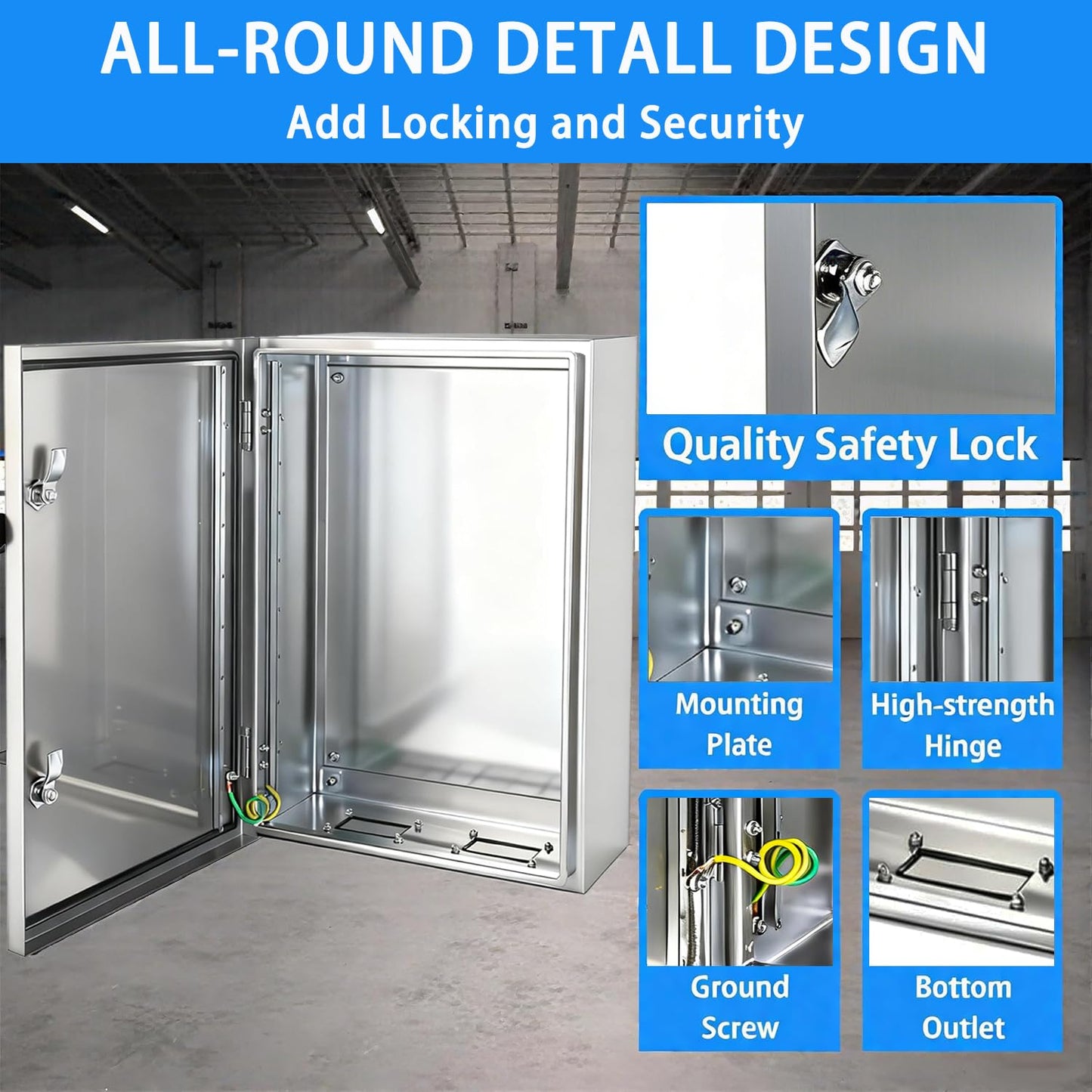 YcXingnon Electrical Enclosure 24x16x12, 304 Stainless Steel Enclosure IP66 Waterproof and Dustproof Metal Electrical Box Indoor and External Wall Hanging