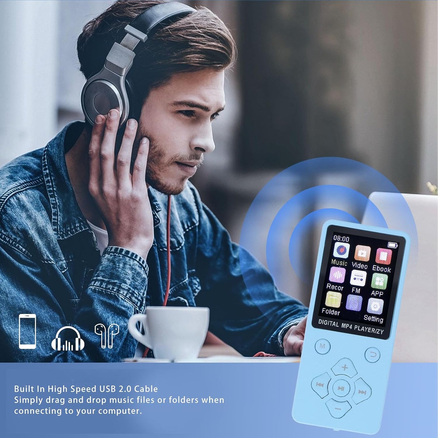 LICAEVEY MP3 1.8in 16G, 128GB Player with Bluetooth, Color Screen Portable HiFi Sound Music Player for Kids, Built