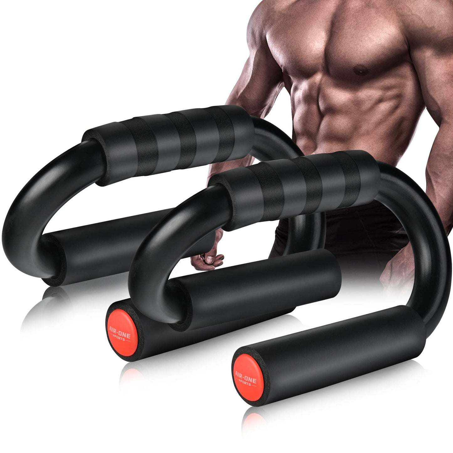 AIR-ONE SPORTS Push Up Bars, Extra Thick Non-Slip Foam Grip, Sturdy S-Shaped Structure Push Up Stands, Wrist Protection Handles for Strength Training Home Gym, Supports Users Over 200 lbs, Black & Red