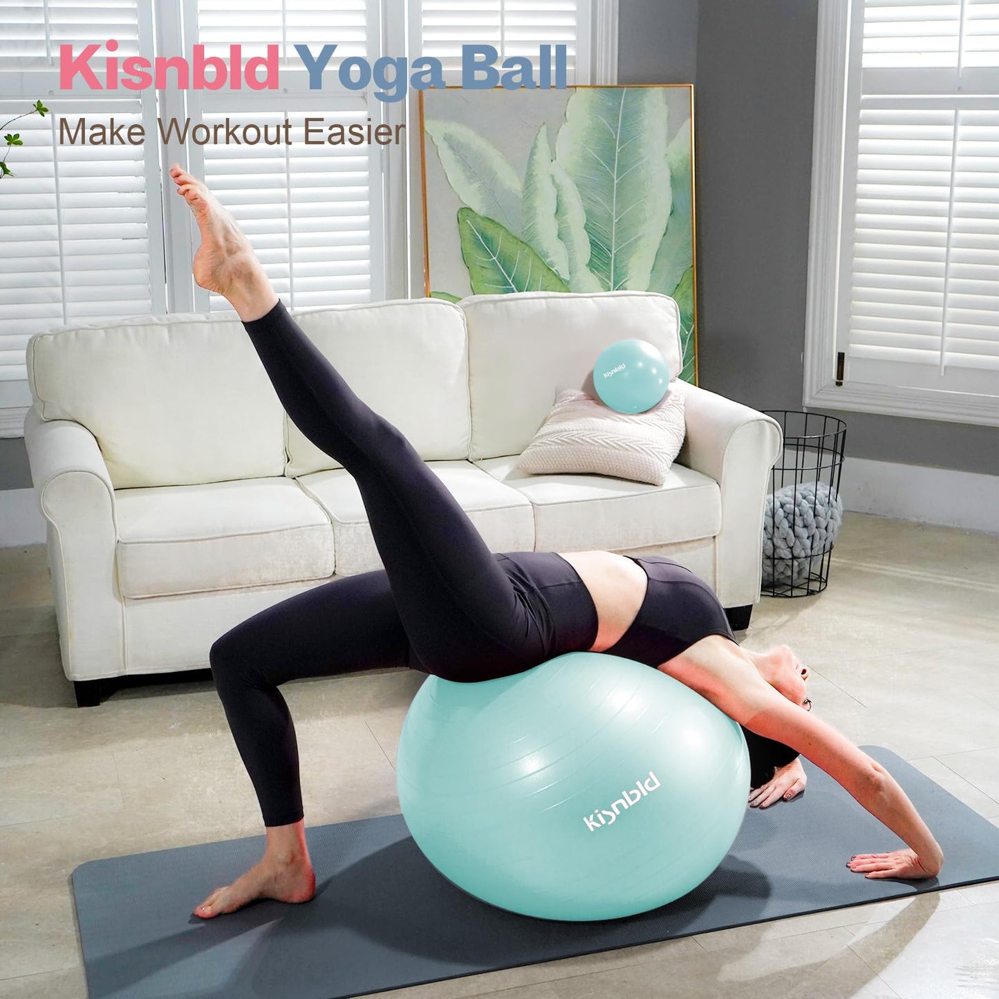 kisnbld Exercise Ball, Extra Thick Yoga Ball for Workout Pregnancy Stability, 4 Sizes Anti-Burst Balance Ball with Foot Pump - Heavy Duty Fitness Ball Chair for Office, Home & Gym