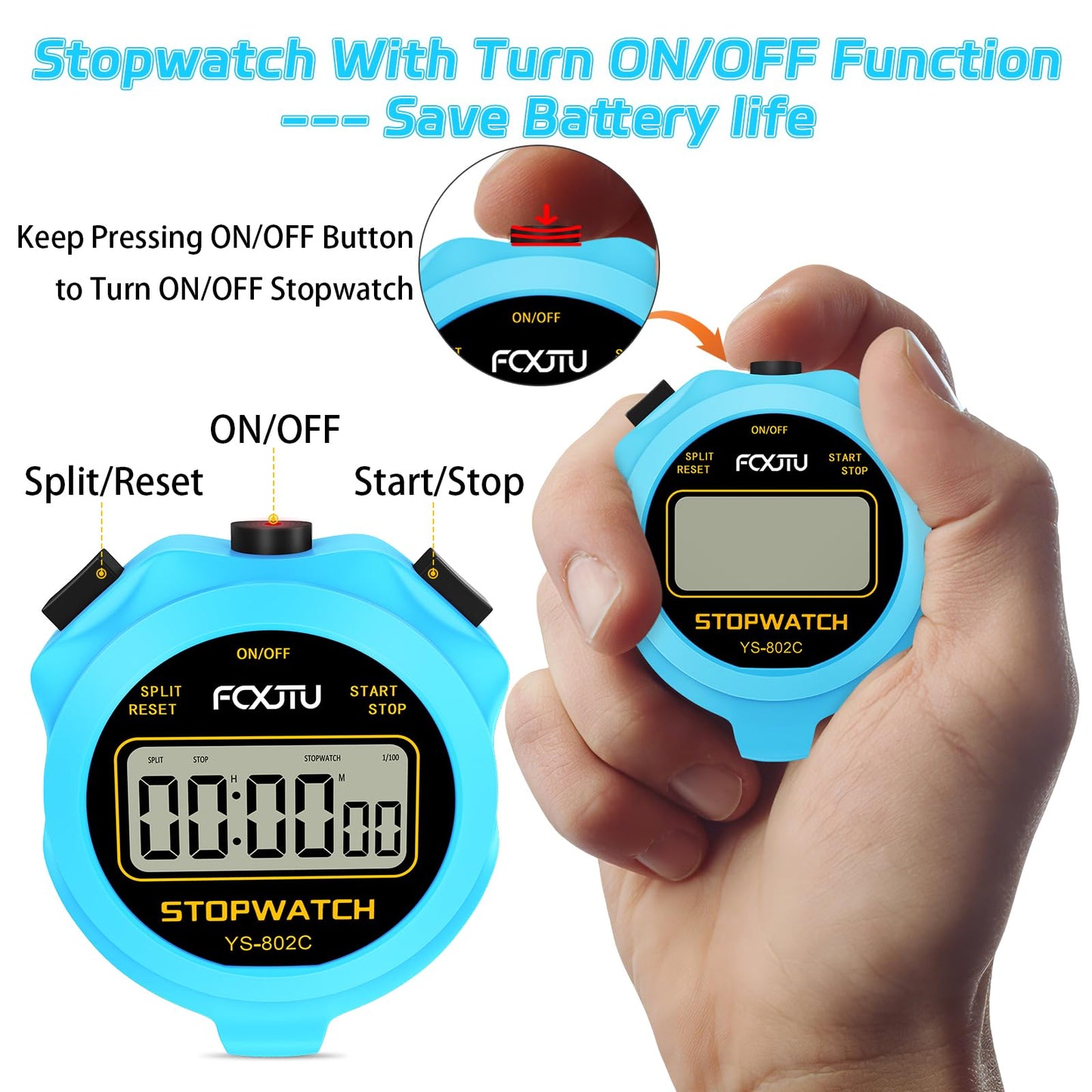 FCXJTU Digital Simple Stopwatch Timer, No Bells, No Alarm, Simple Basic Operation, Silent, Clear Display, ON/Off, Large Display for Running Training Sports Kids Coaches Referees Teachers