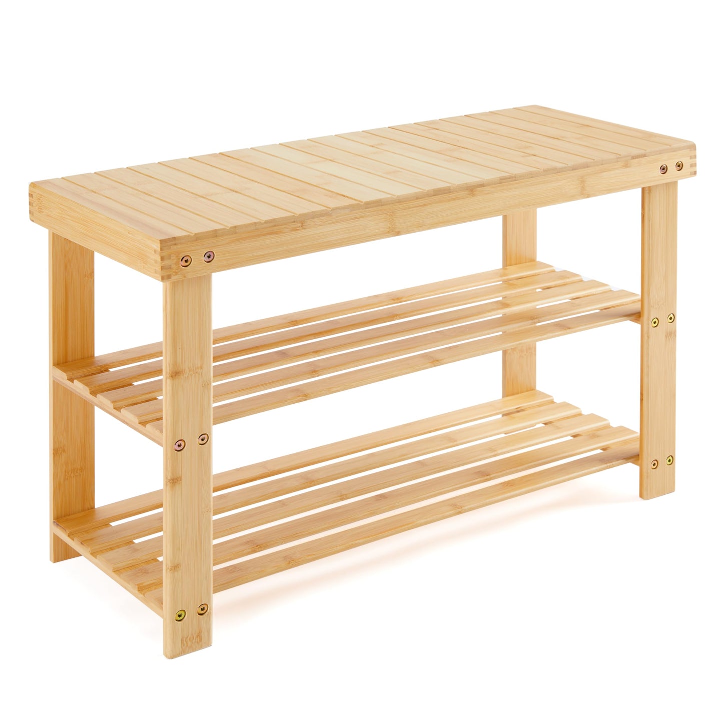 Simple Deluxe Shoe Rack Bench, 3-Tier Bamboo Storage Organizer, 286lb Capacity Entryway Bench for Front Door, Bedroom, Living Room, Bathroom, Balcony, Stylish Shoes Wood (11.3 x 27.6 x 17.8 Inches)