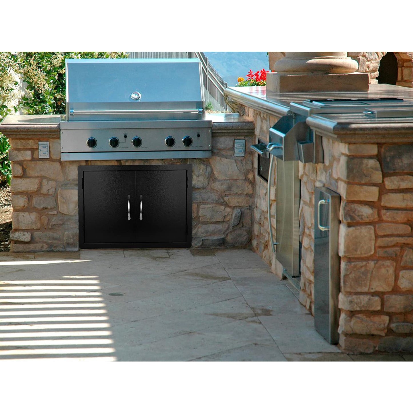 Stanbroil Double Door Dry Storage Pantry - 30-Inch Access Door Black Steel Cabinet Storage for Outdoor Kitchen, BBQ Island, Patio Grill Station