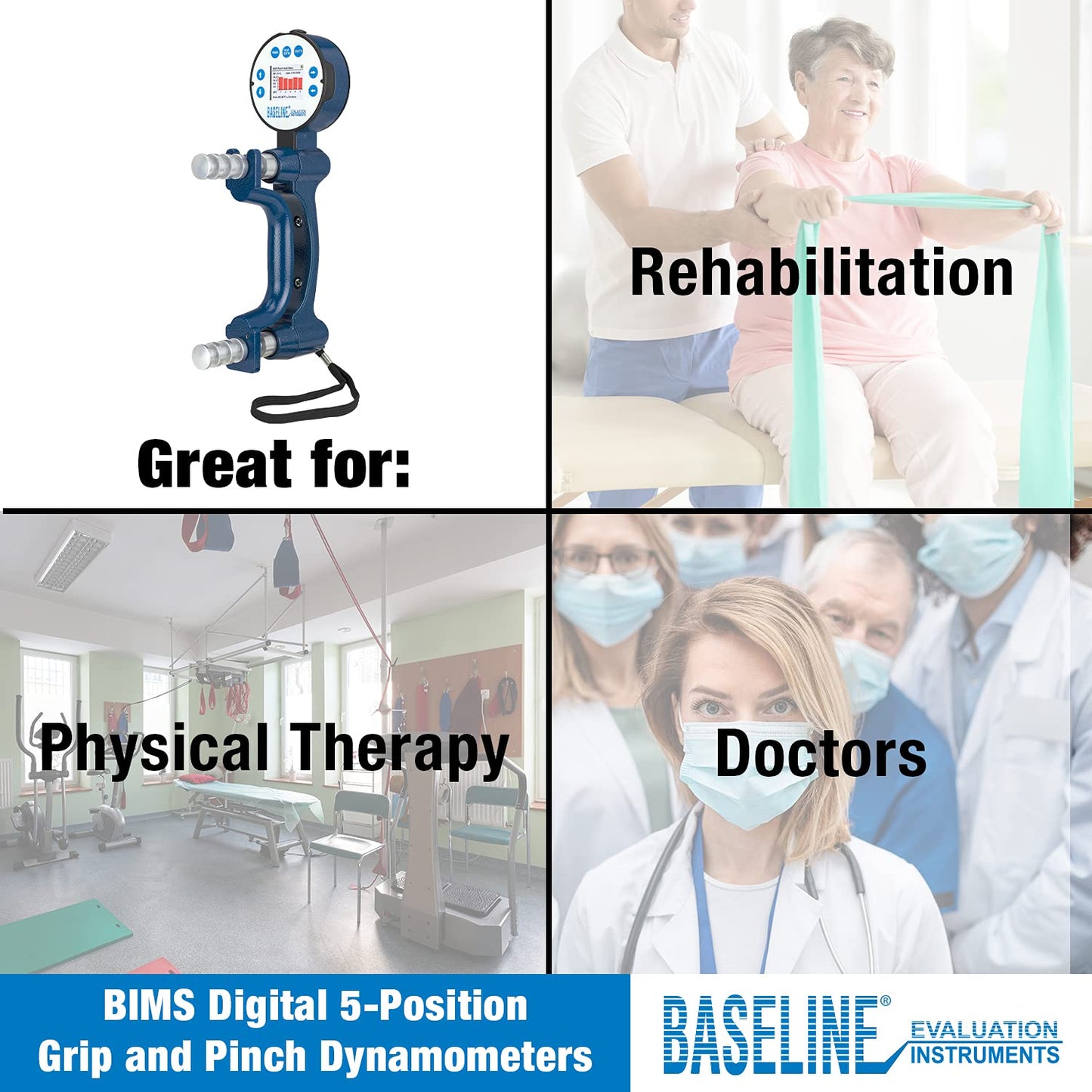 Baseline BIMS Digital 5-Position Hand Dynamometer for Grip Strength Testing and Evaluation