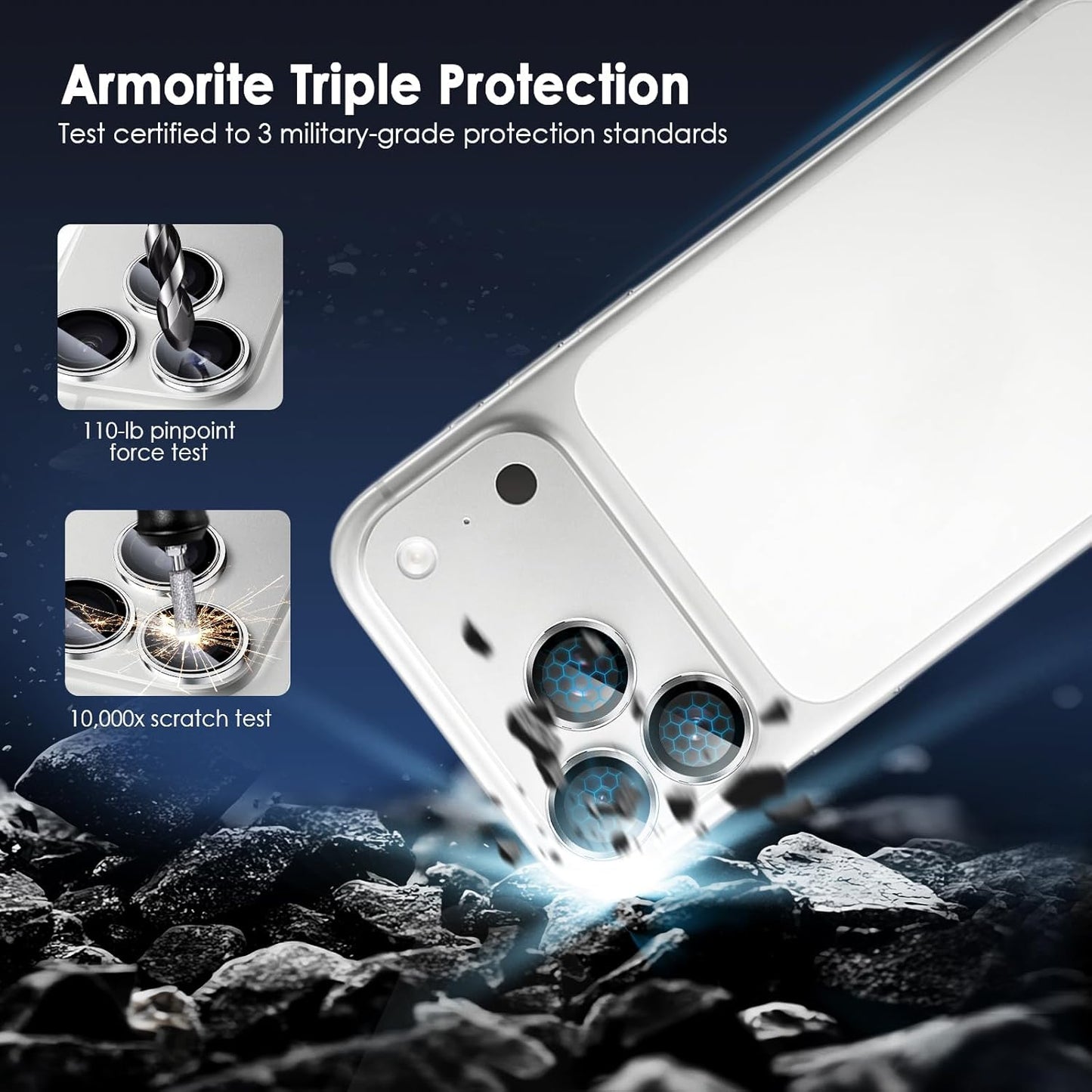 17 17 9H TENOC Camera Lens Protector for iPhone Pro & iPhone Pro Max, Tempered Glass Camera Screen Cover, Silver Metal