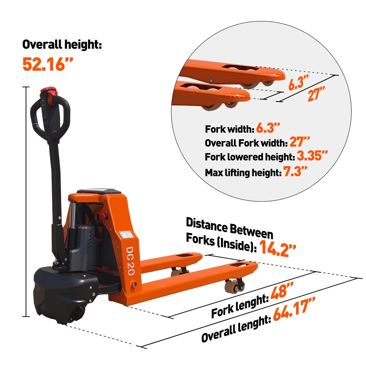 Full Electric Pallet Jack Trucks 2PCS, 4400lbs Capacity Motorized Pallet Lift Trucks, 48" x 27" Fork Size 48V 20Ah Powered Lithium Battery Truck, 3.35 to 7.68 Inch Lift Height for Material Handling