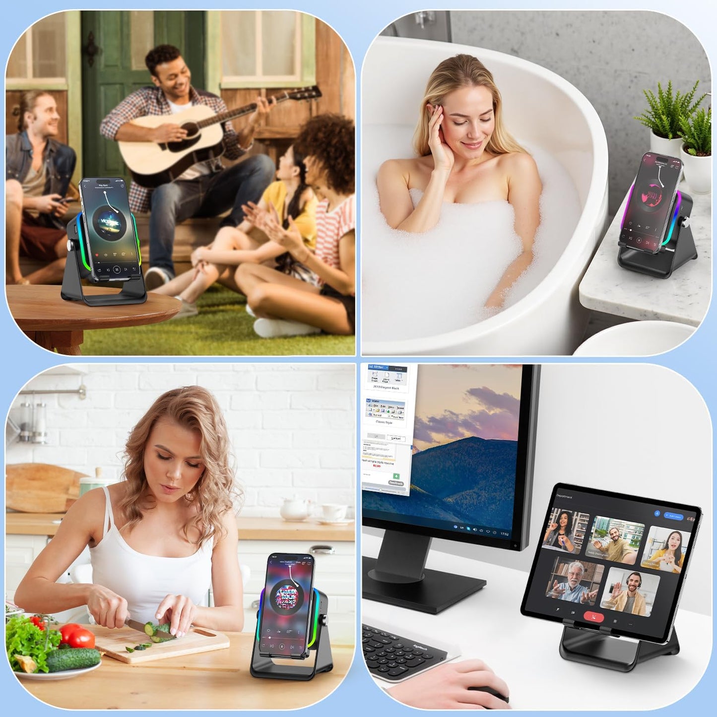 MILOUZ 5-in-1 3500mAh 8 360 Wireless Induction Speaker Bluetooth Speaker with Phone Stand,Stereo Sound, Rechargeable