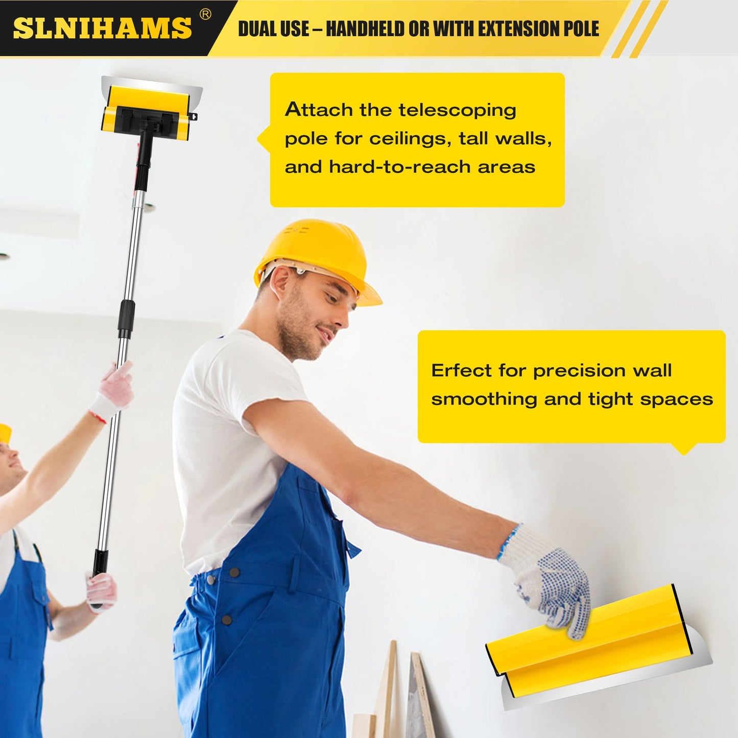 SLNIHAMS Drywall Skimming Blade Set with Replaceable Blades – 5 Stainless Steel Blades (16"-32"), 29"-47" Telescoping Handle & Grip Adapter – Professional Wall Finishing Tools for Smooth Coating