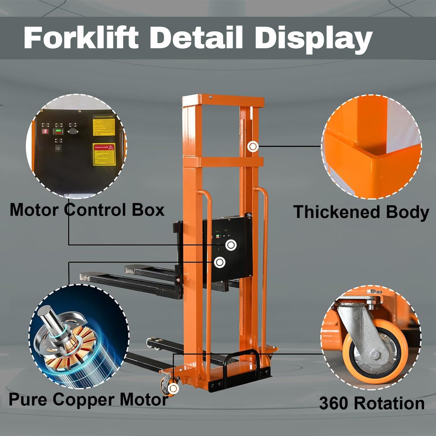 Electric Pallet Stacker Electric Forklift Capable of Boarding Trucks Pallet Lift 1300lbs Capacity 63" Lifting Height Material Lift with Fixed Legs
