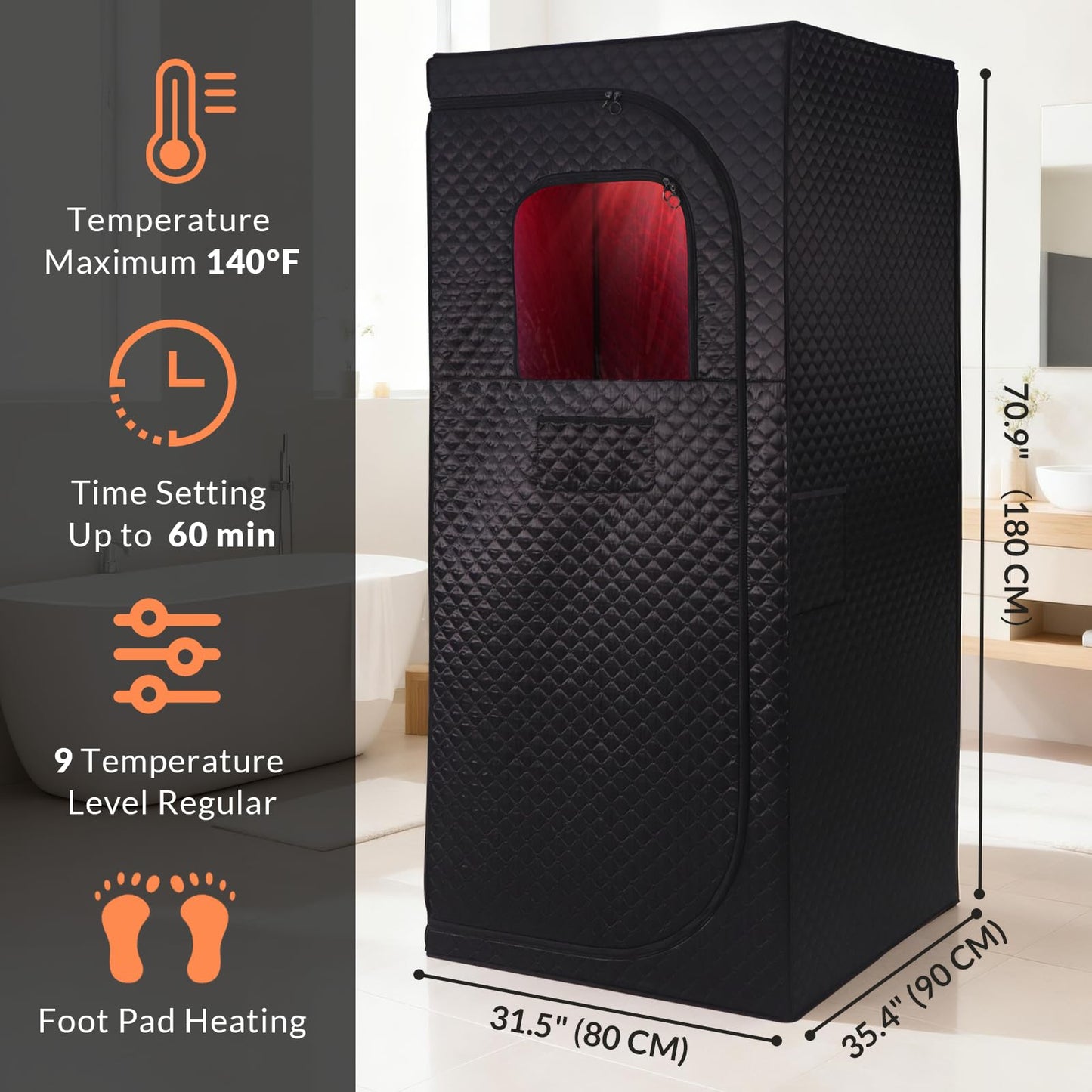 Veloqore Dry Infrared Sauna, Saunas Box with Red Light Therapy for Relaxation, Detox and Muscle Relief, 9 Levels Home Saunas with Carbon Crystal Heating, Portable Sauna for Home, Bedroom, Living Room