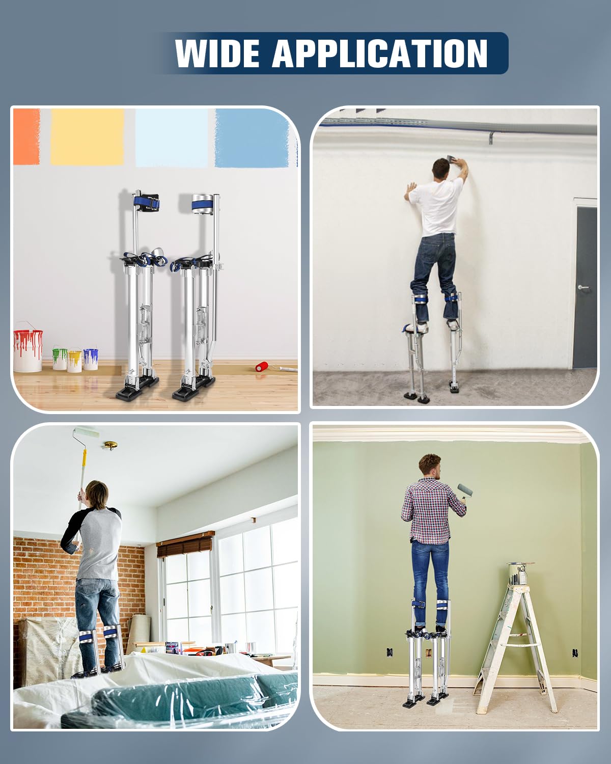 FAHKNS Drywall Stilts 18"-30", Stilts for Adults Adjustable Aluminum Work Stilts for Sheetrock Drop Ceiling Painting Painter Pruning Branches or Cleaning